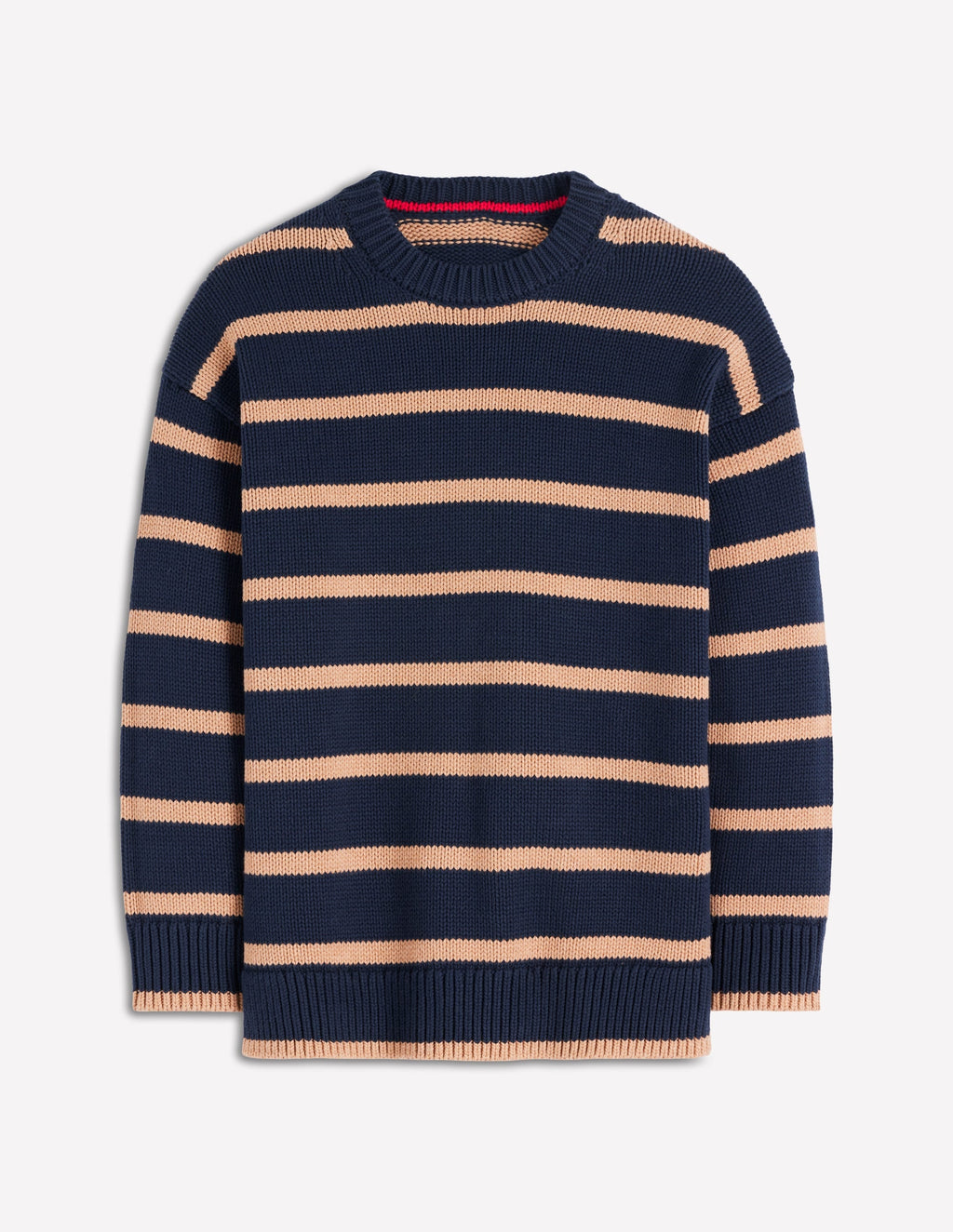 Lucy Oversized Cotton Jumper-Navy/ Camel Melange