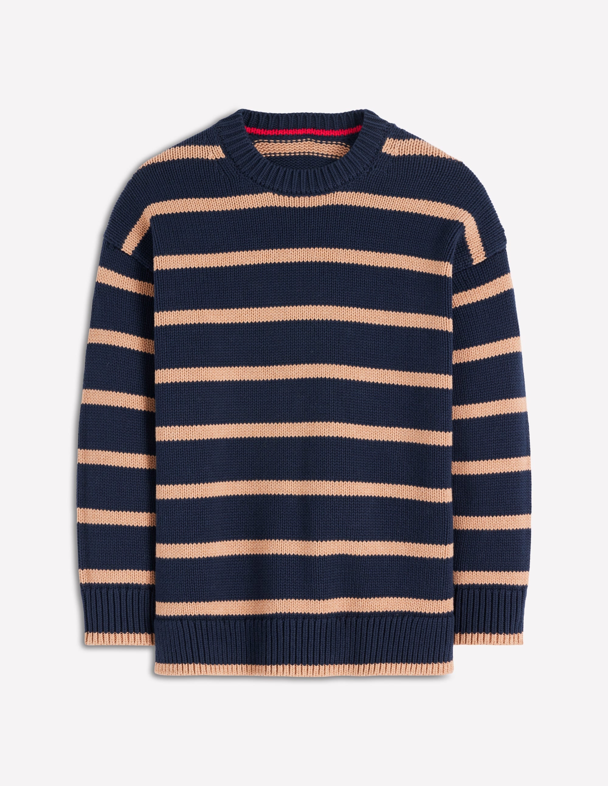 Lucy Oversized Cotton Jumper-Navy/ Camel Melange