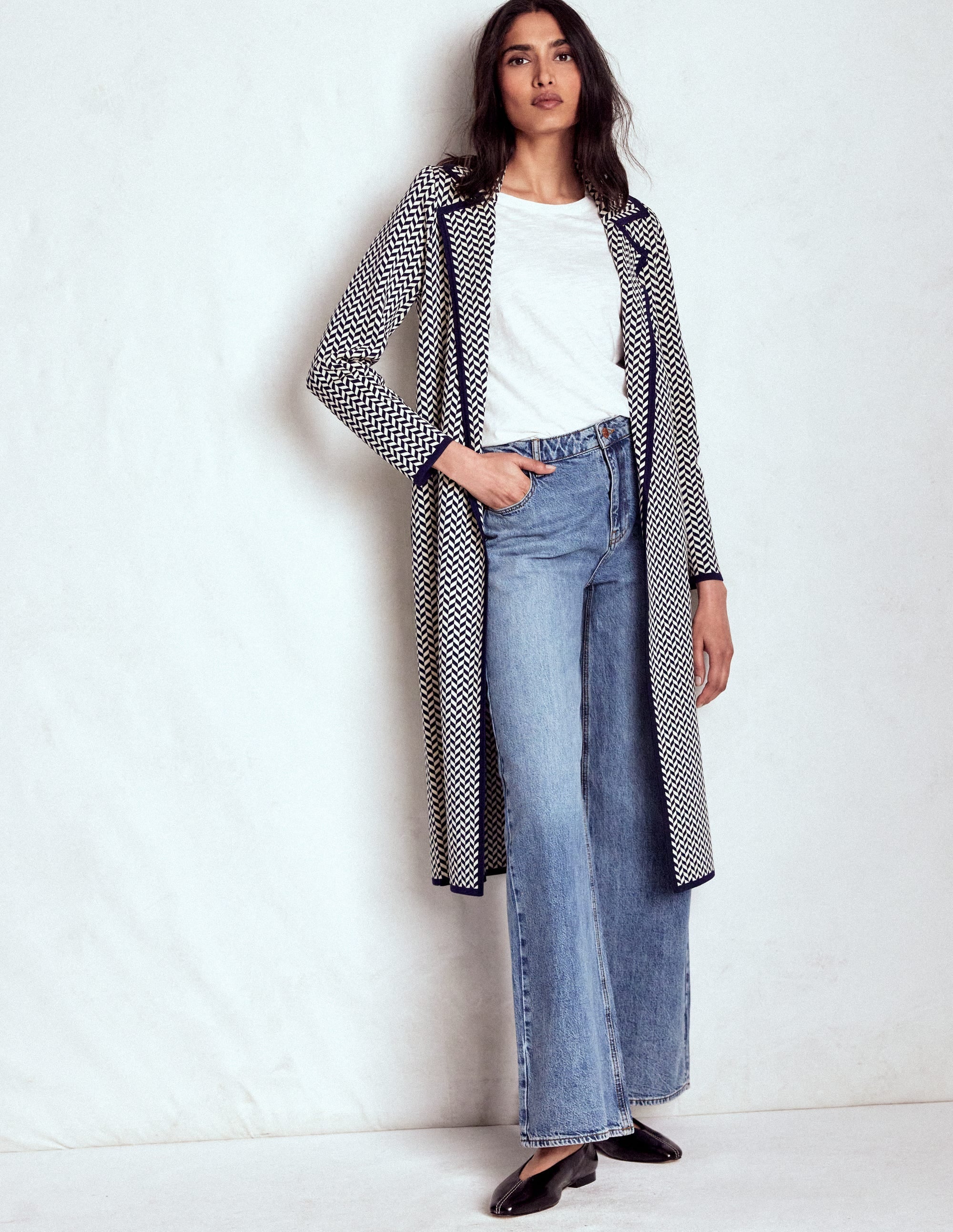 Jacquard Coatigan-Navy/ Ivory Dogtooth