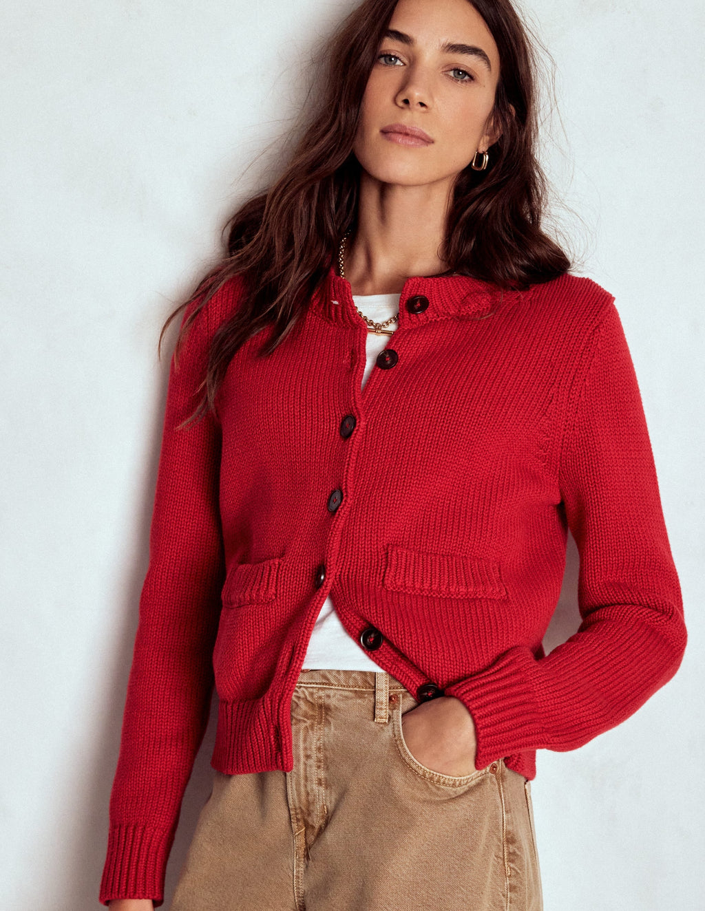 Lucy Chunky Cotton Cardigan-Merida Red