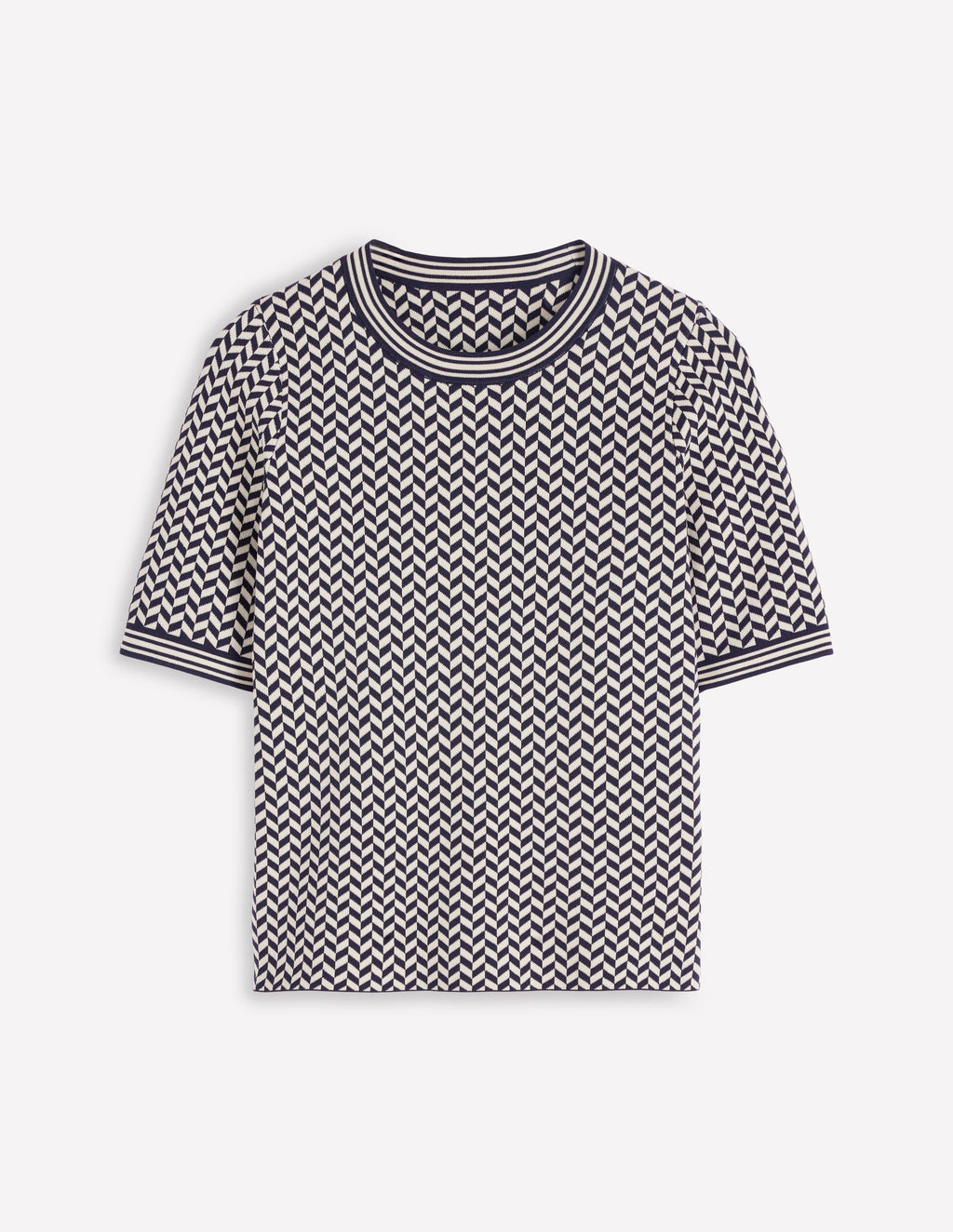 Jacquard Knitted T-Shirt-Navy/ Ivory Dogtooth