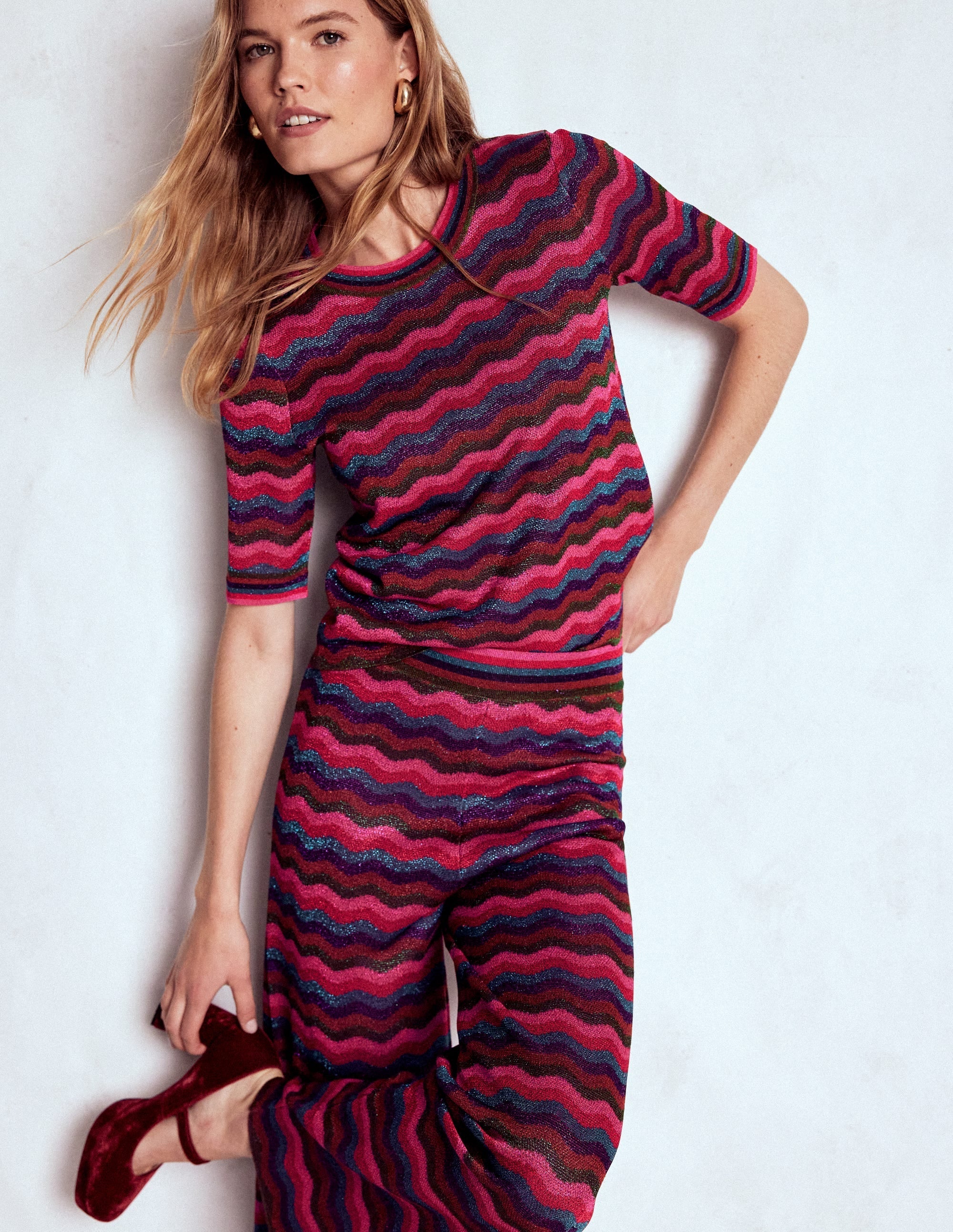 Jacquard Knitted T-Shirt-Multi