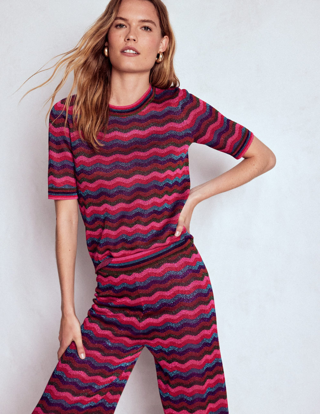 Jacquard Knitted T-Shirt-Multi