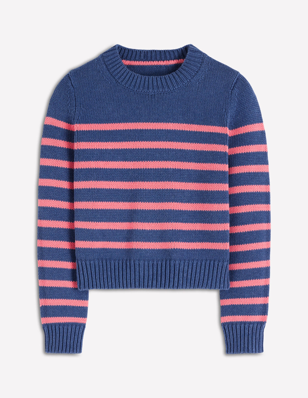 Lucy Chunky Cotton Sweater-Blue, Pink Stripe