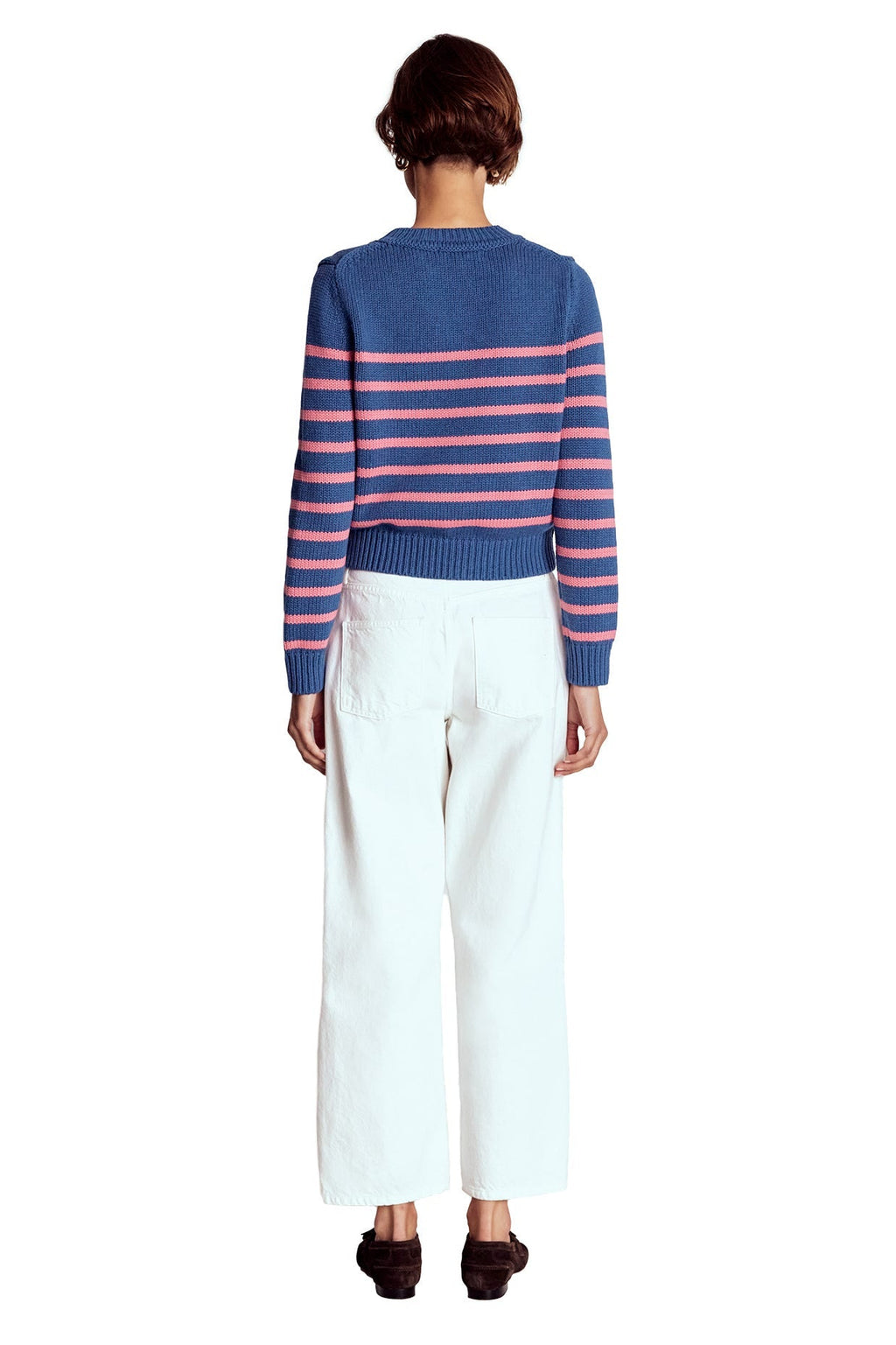 Lucy Chunky Cotton Sweater-Blue, Pink Stripe