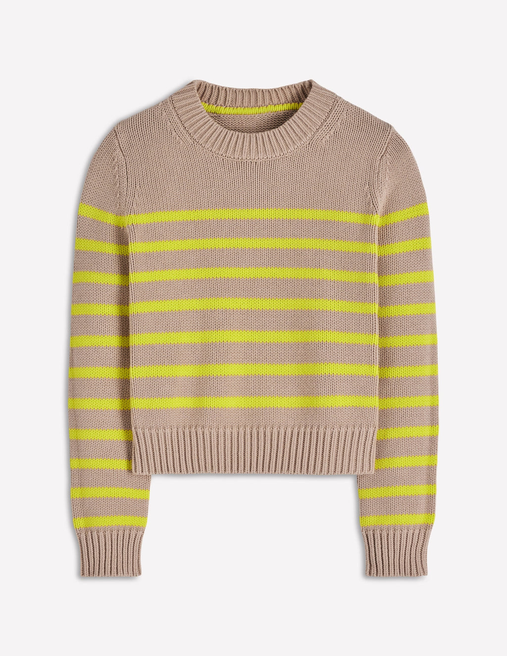 Lucy Chunky Cotton Sweater-Camel Melange, Neon Stripe