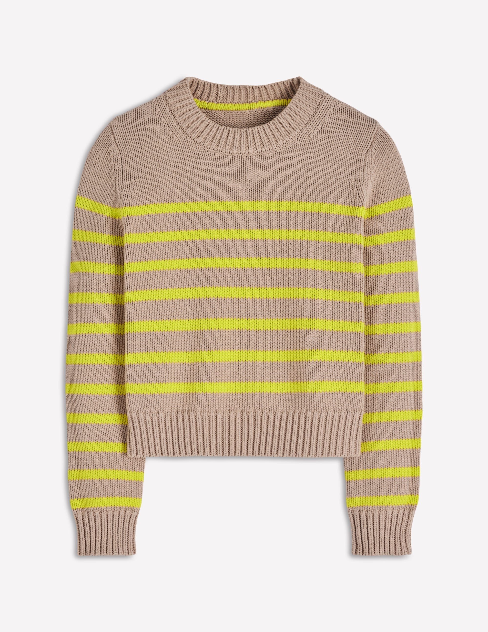 Lucy Chunky Cotton Sweater-Camel Melange, Neon Stripe