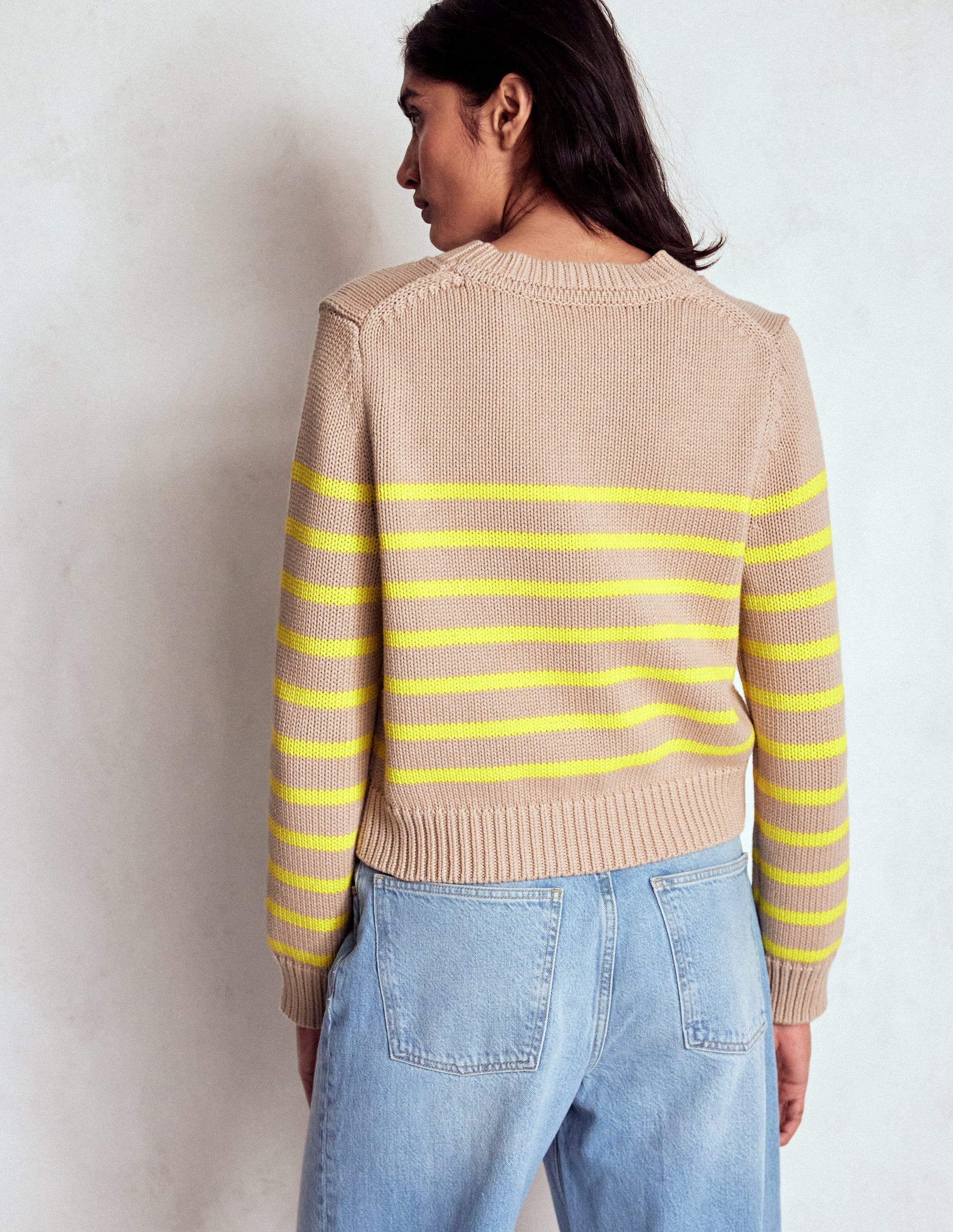 Lucy Chunky Cotton Sweater-Camel Melange, Neon Stripe