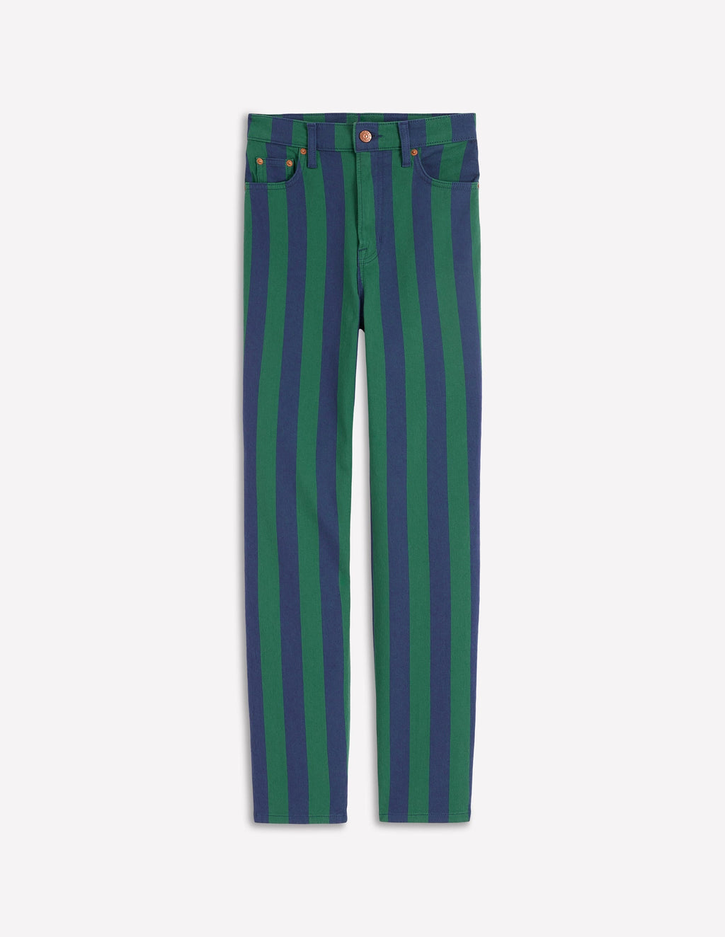 High Rise Stripe Jeans-Green and Navy Stripe