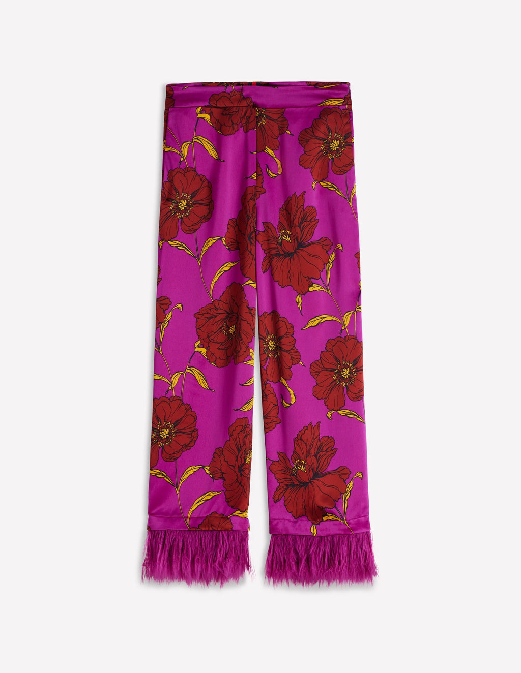 Faux Feather Trim Pants-Hollyhock Peony Bloom