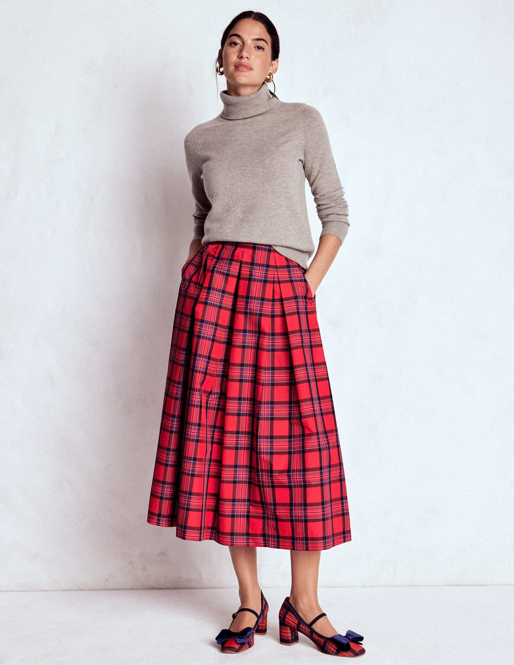 Verity Tartan Midi Skirt-Red, Navy & Purple Brand Check