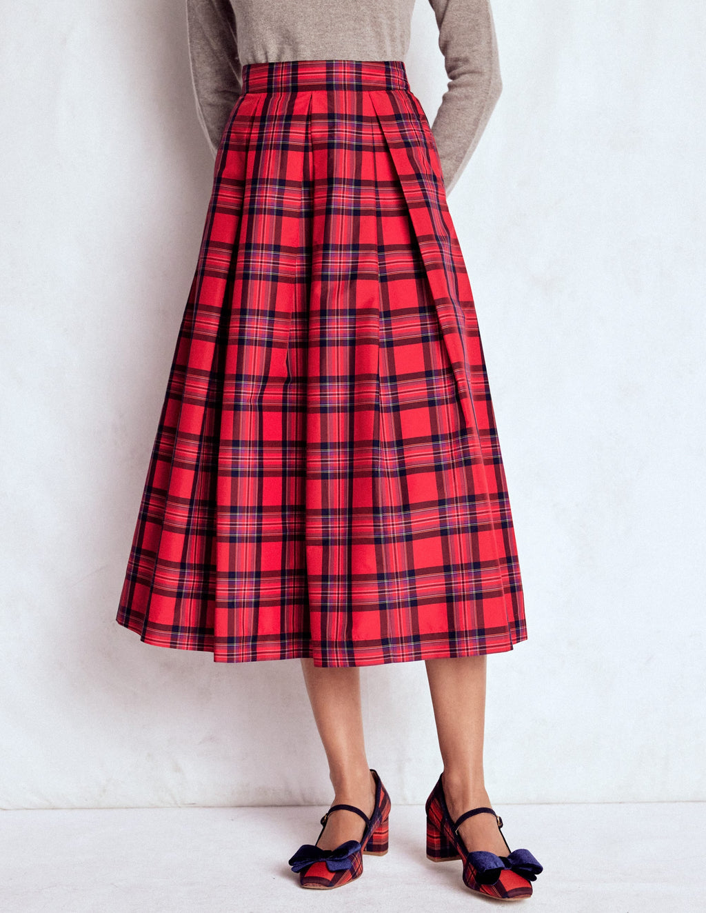 Verity Tartan Midi Skirt-Red, Navy & Purple Brand Check