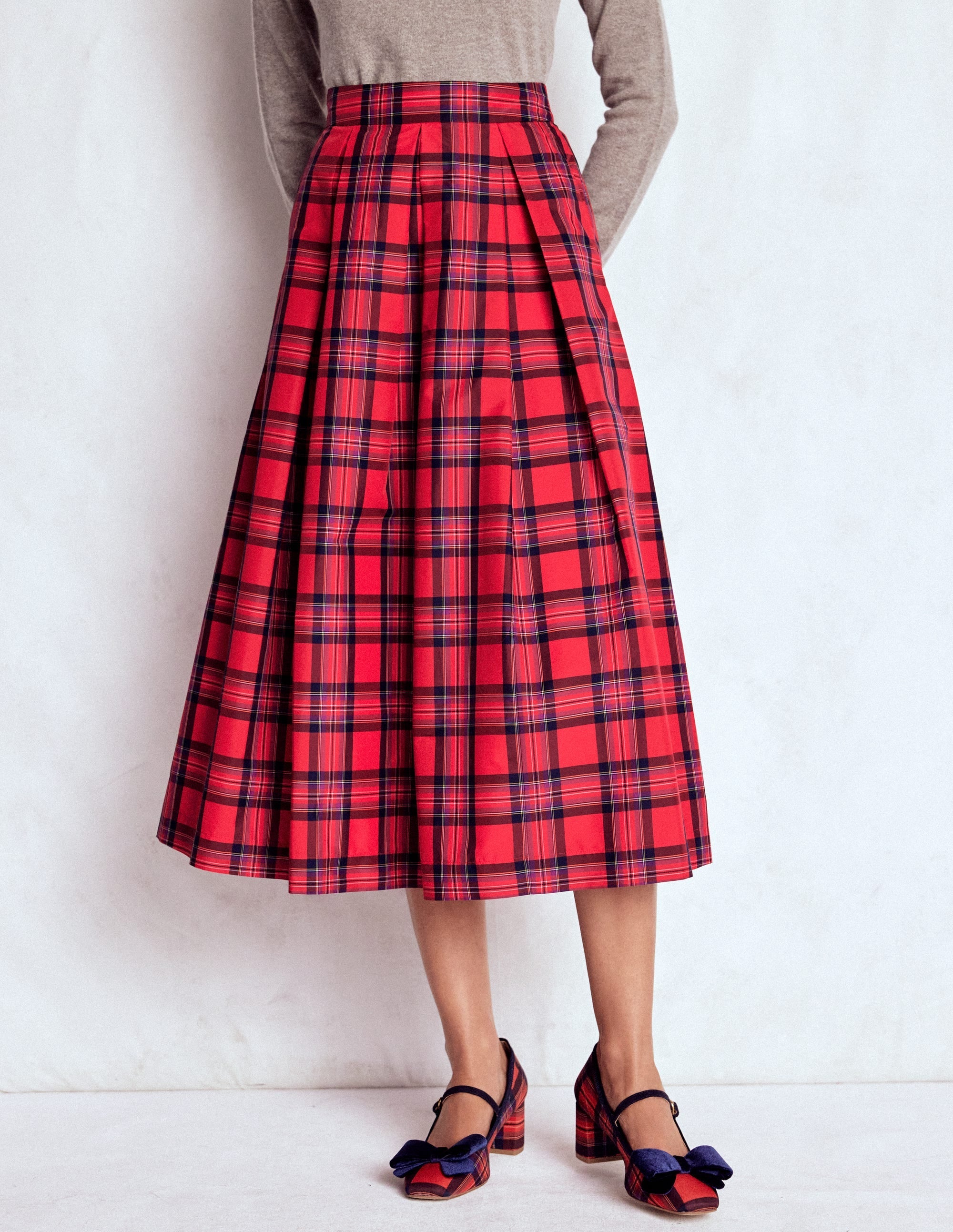 Verity Tartan Midi Skirt-Red, Navy & Purple Brand Check