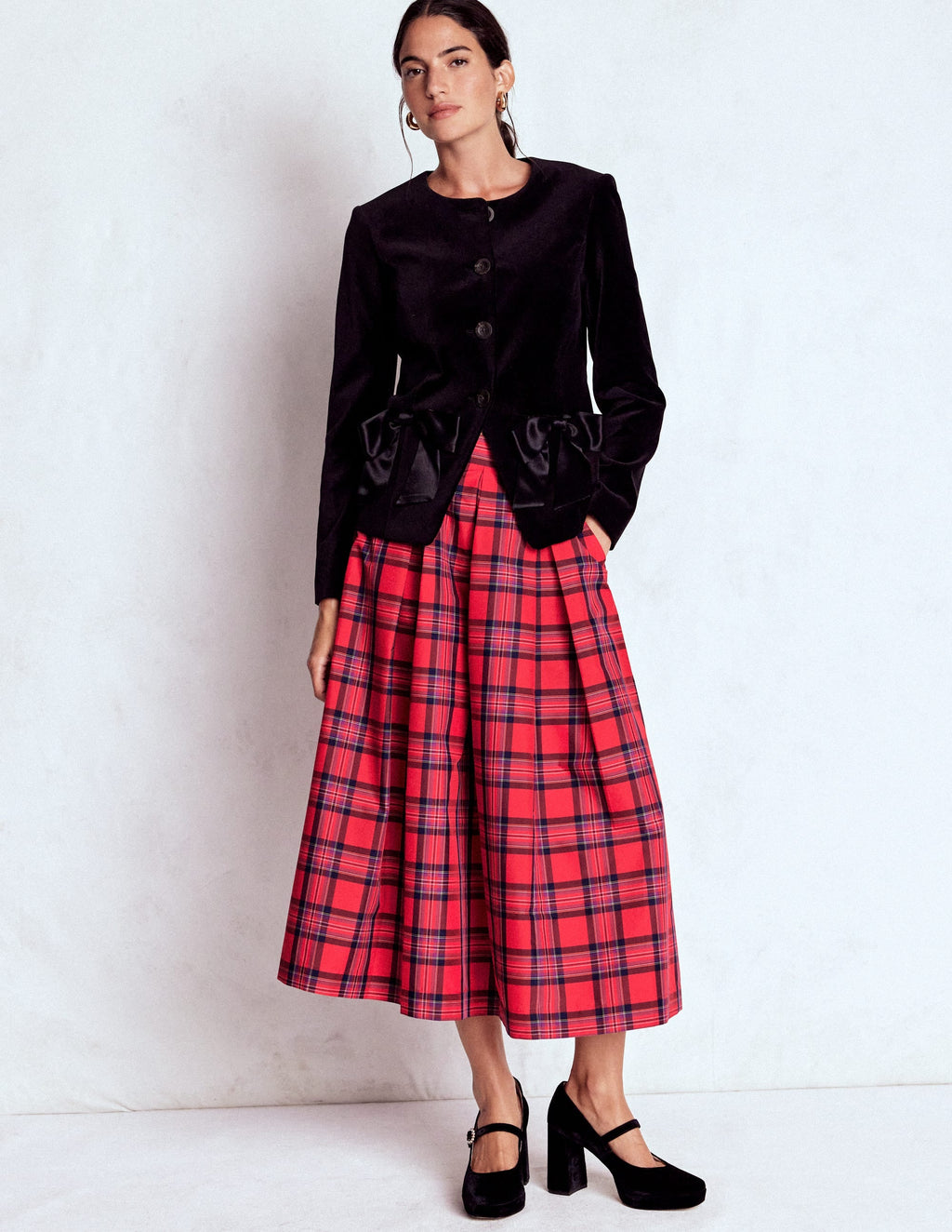 Verity Tartan Midi Skirt-Red, Navy & Purple Brand Check