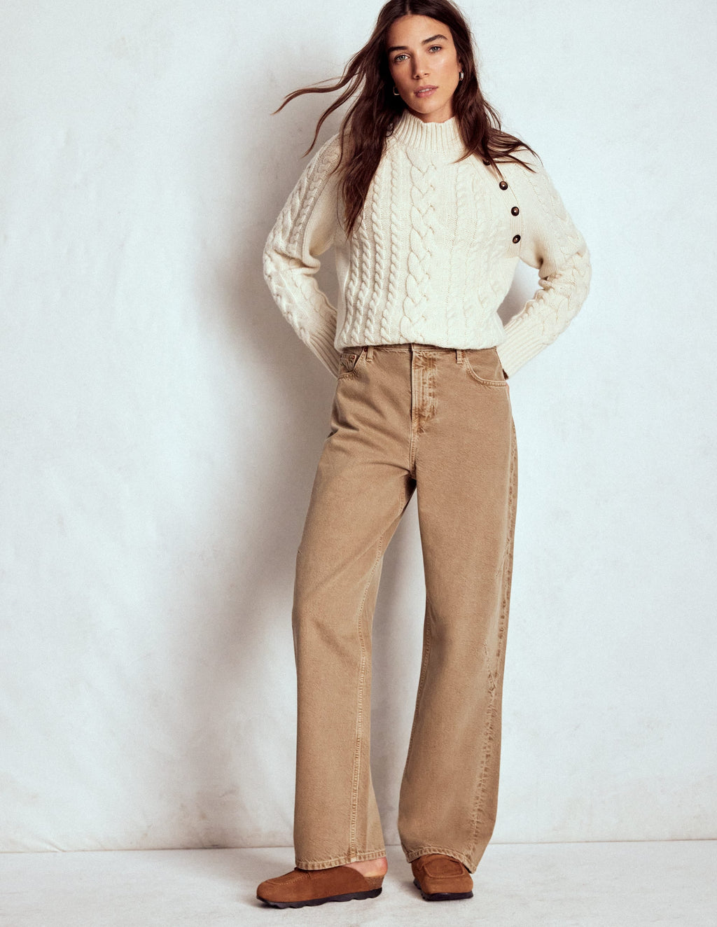 Full Length Barrel Leg Jeans-Tobacco