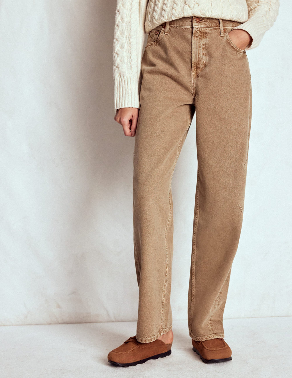 Full Length Barrel Leg Jeans-Tobacco