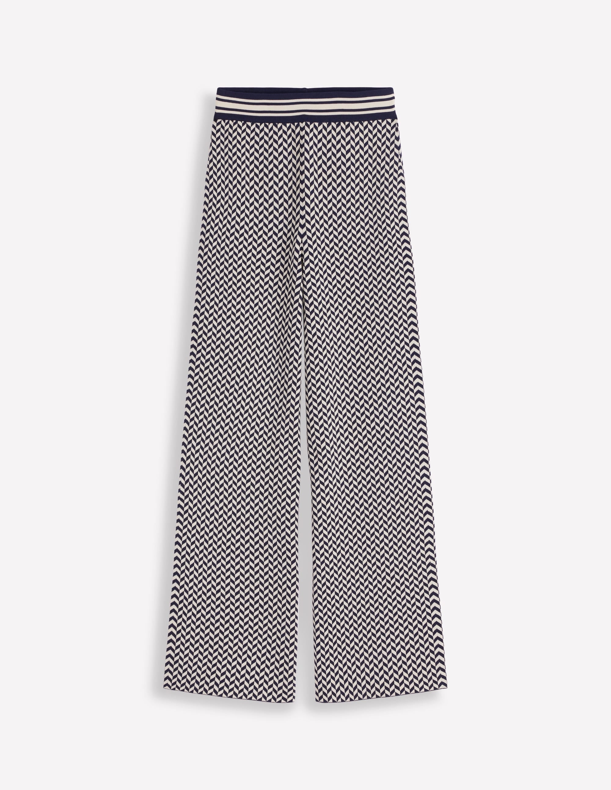 Jacquard Knitted Trousers-Geo Navy and Ivory Jacquard
