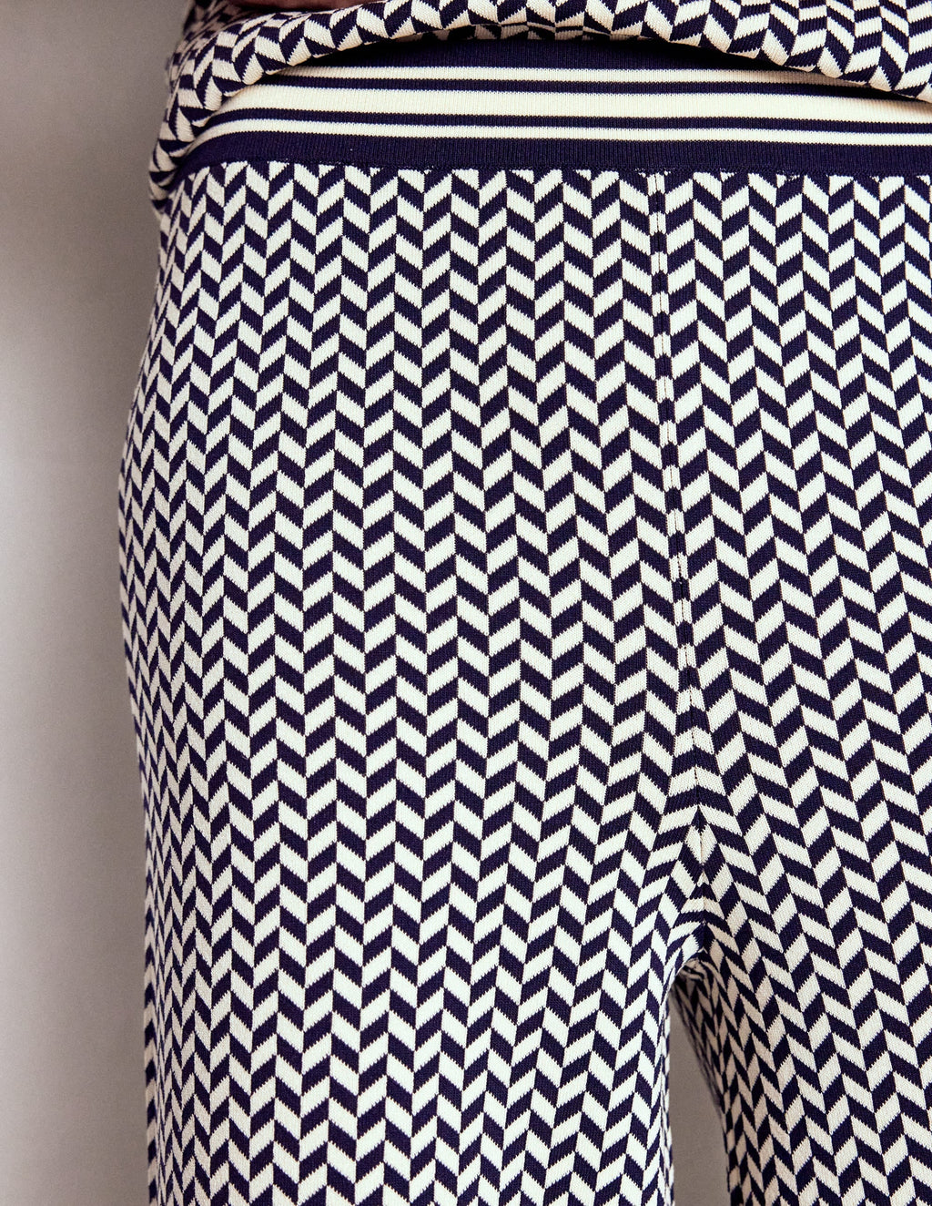 Jacquard Knitted Trousers-Geo Navy and Ivory Jacquard