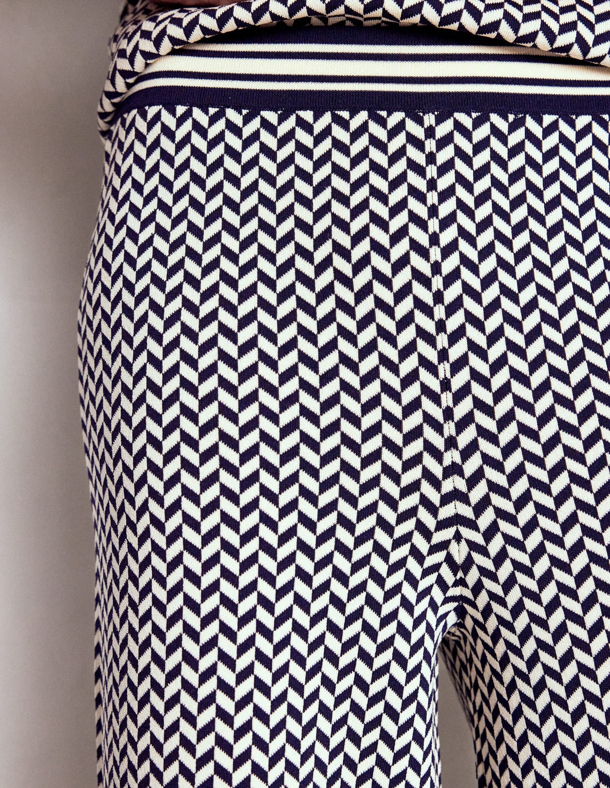 Jacquard Knitted Trousers-Geo Navy and Ivory Jacquard