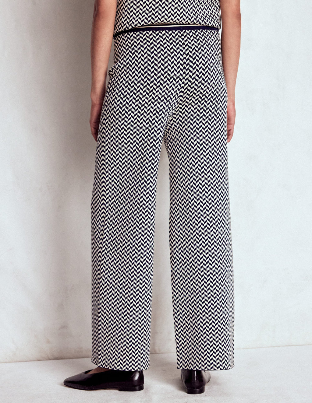Jacquard Knitted Trousers-Geo Navy and Ivory Jacquard