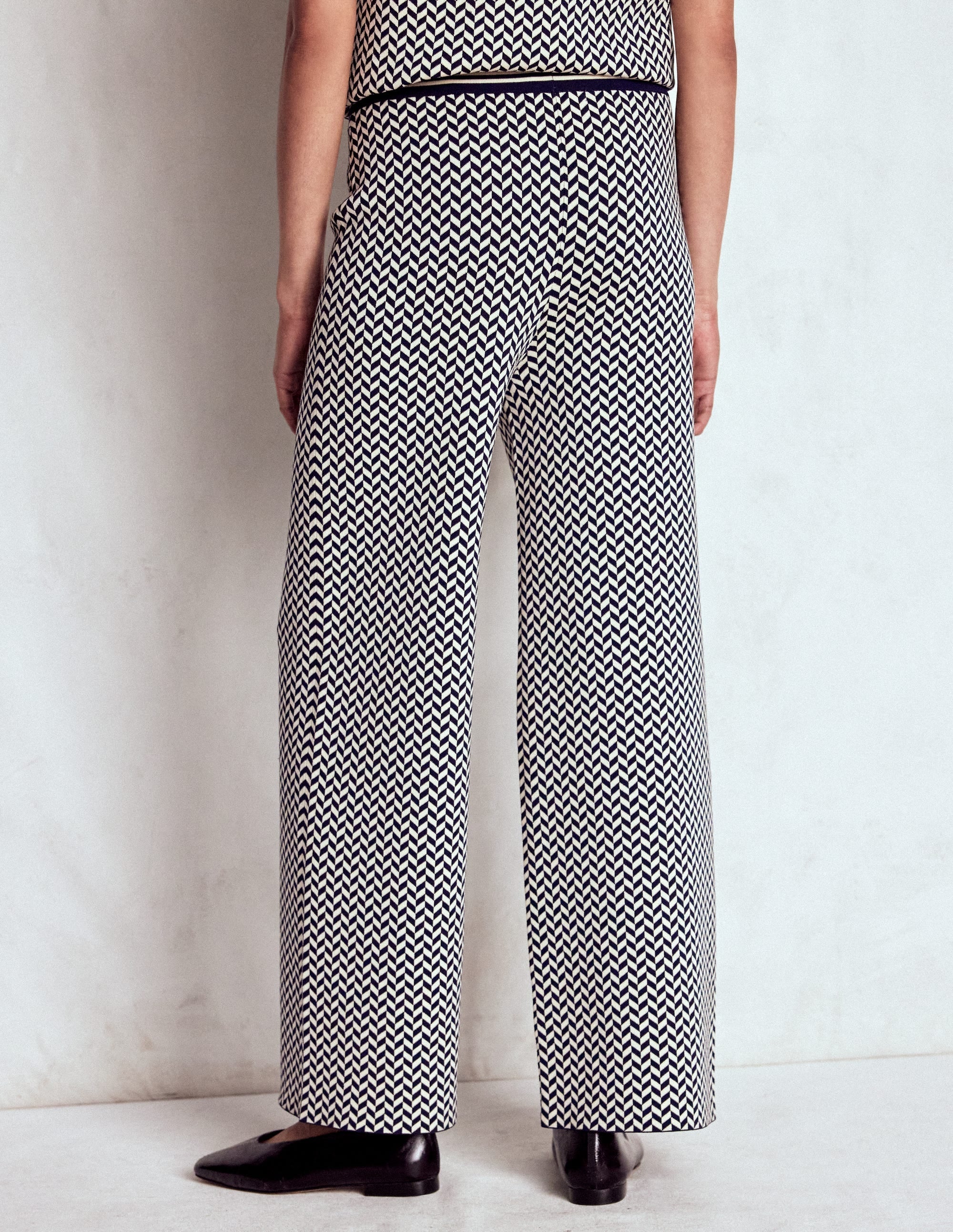 Jacquard Knitted Trousers-Geo Navy and Ivory Jacquard
