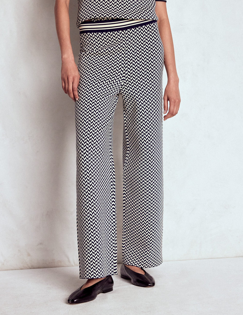 Jacquard Knitted Trousers-Geo Navy and Ivory Jacquard