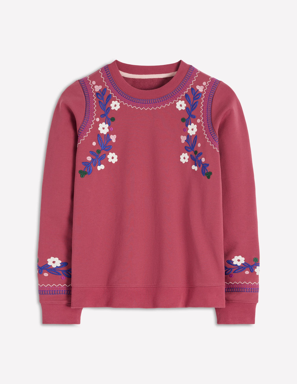 Hannah Embroidered Sweatshirt-Earth Red, Multi Floral