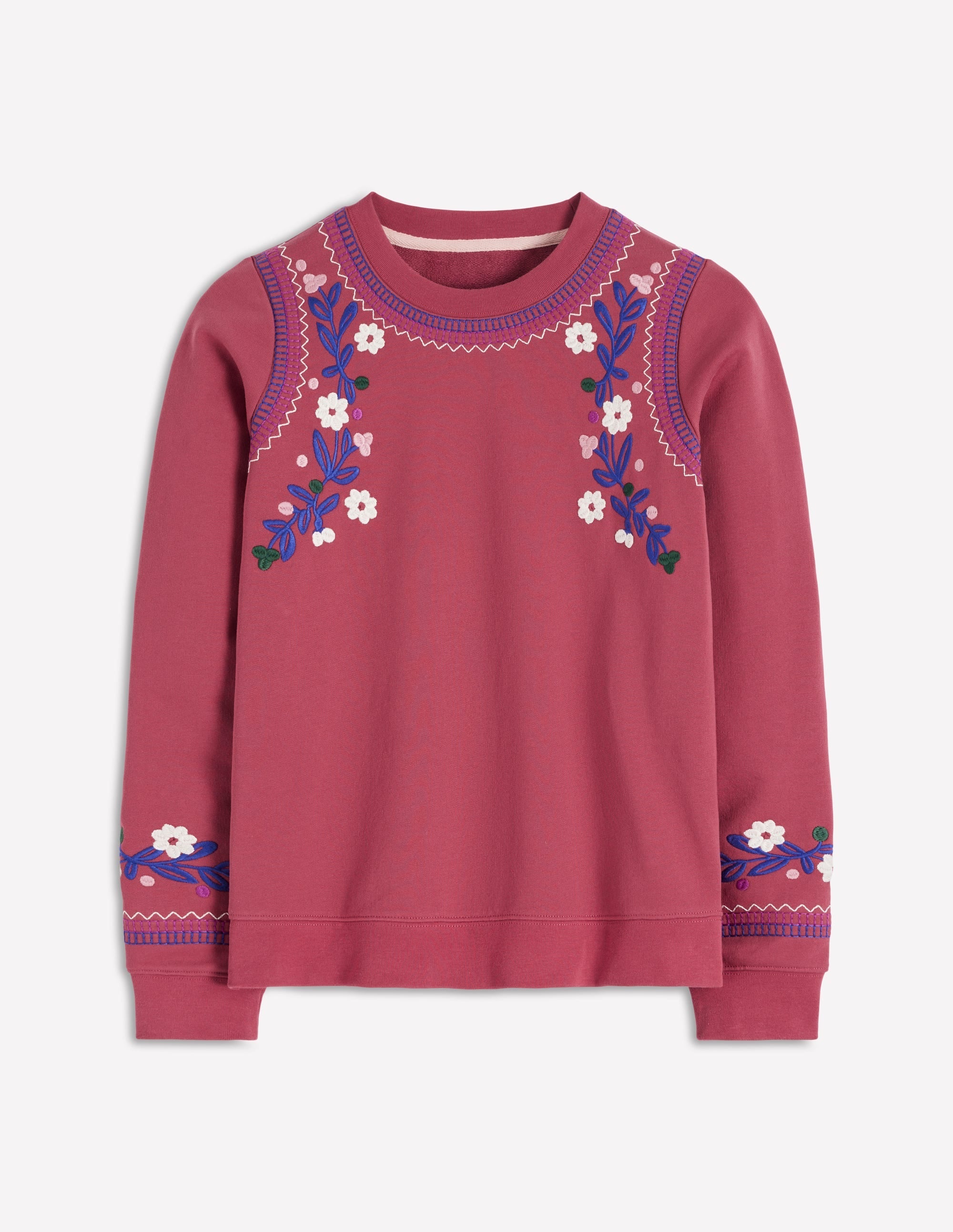 Hannah Embroidered Sweatshirt-Earth Red, Multi Floral