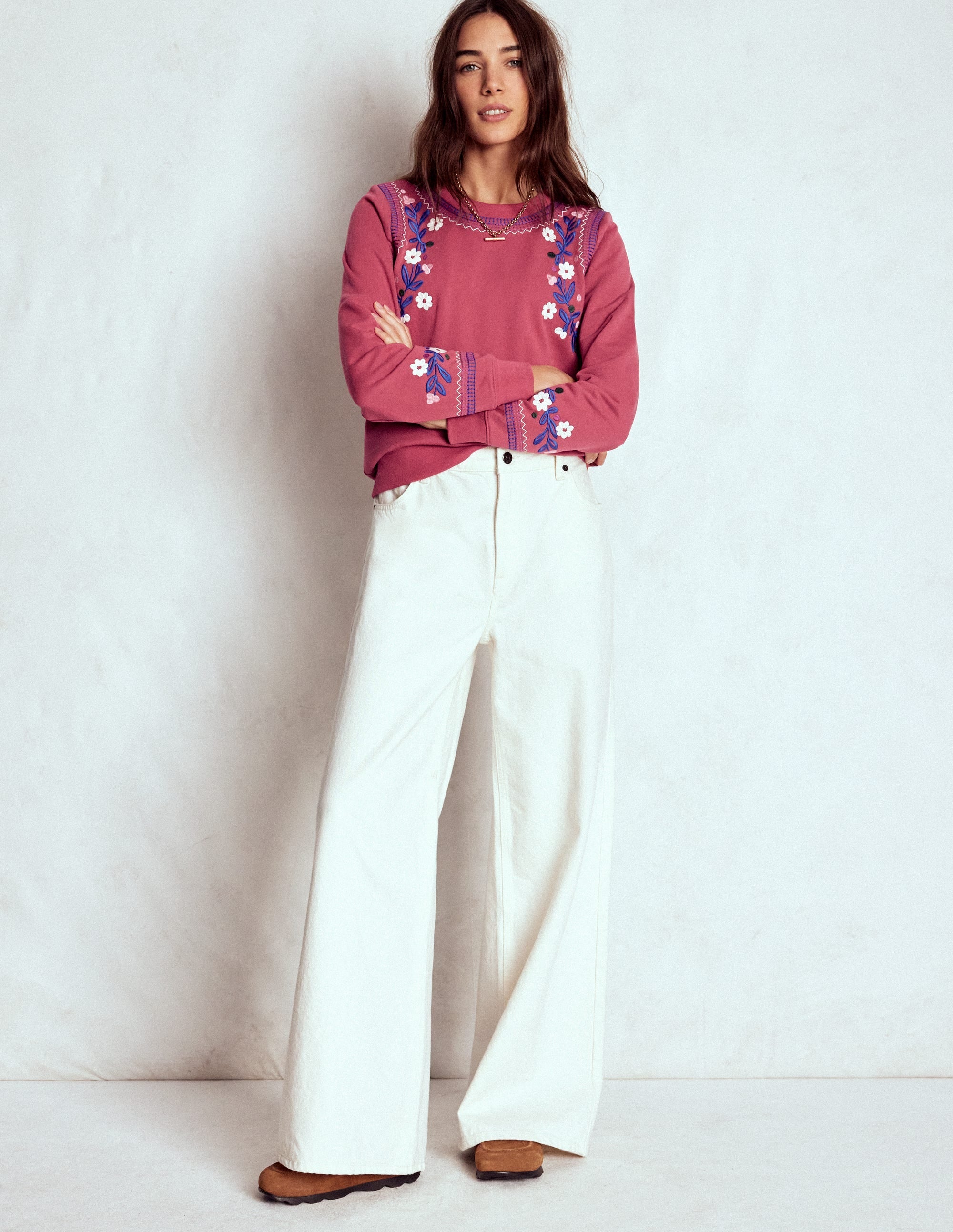 Hannah Embroidered Sweatshirt-Earth Red, Multi Floral