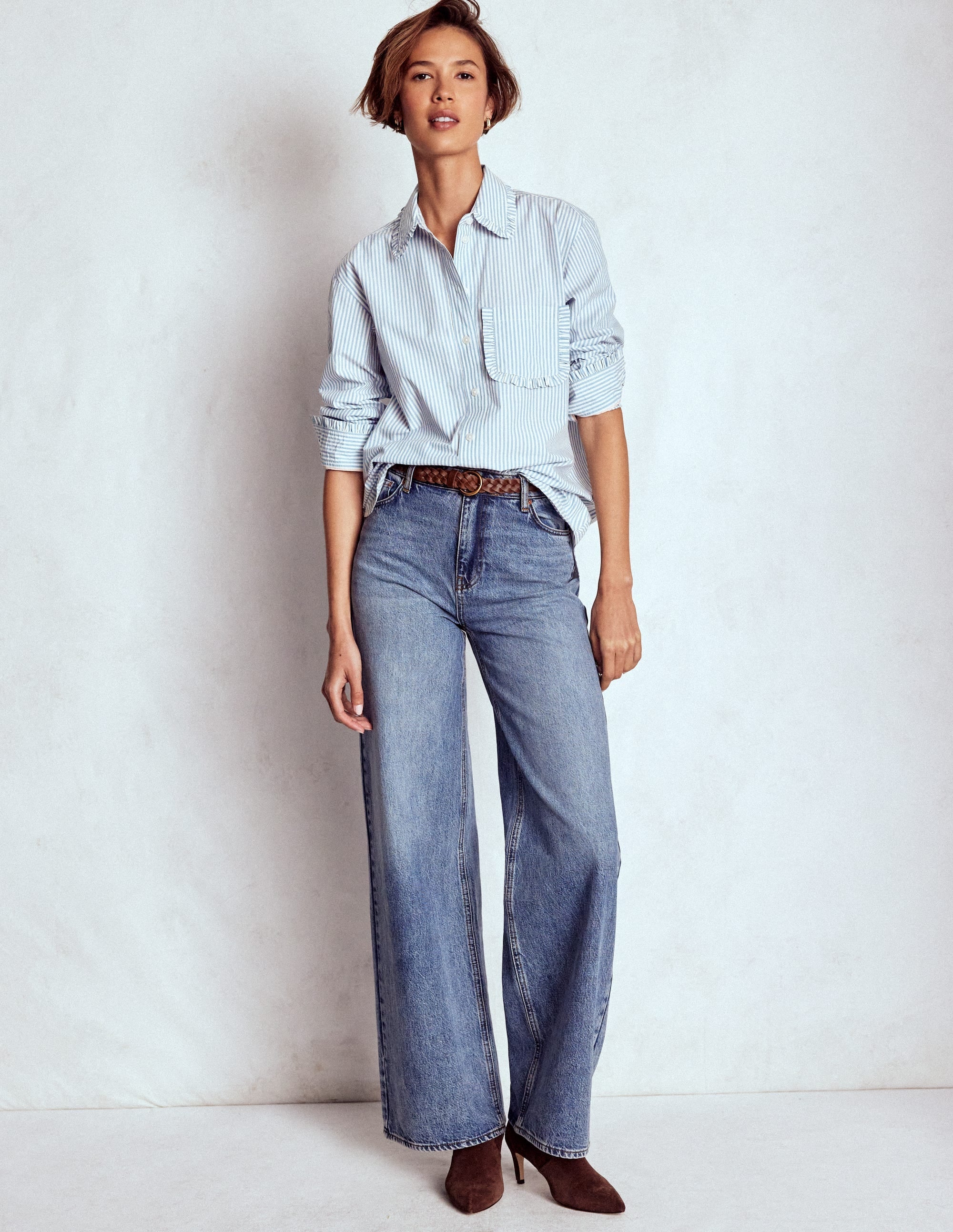Sadie Relaxed Cotton Shirt-Faded Denim and Ivory Stripe