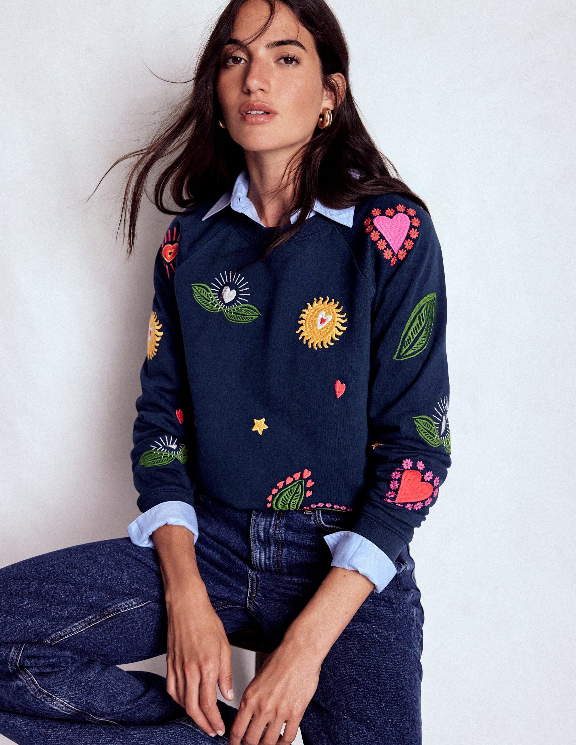 Rosa Embroidered Sweatshirt-Navy, Multi Embroidery