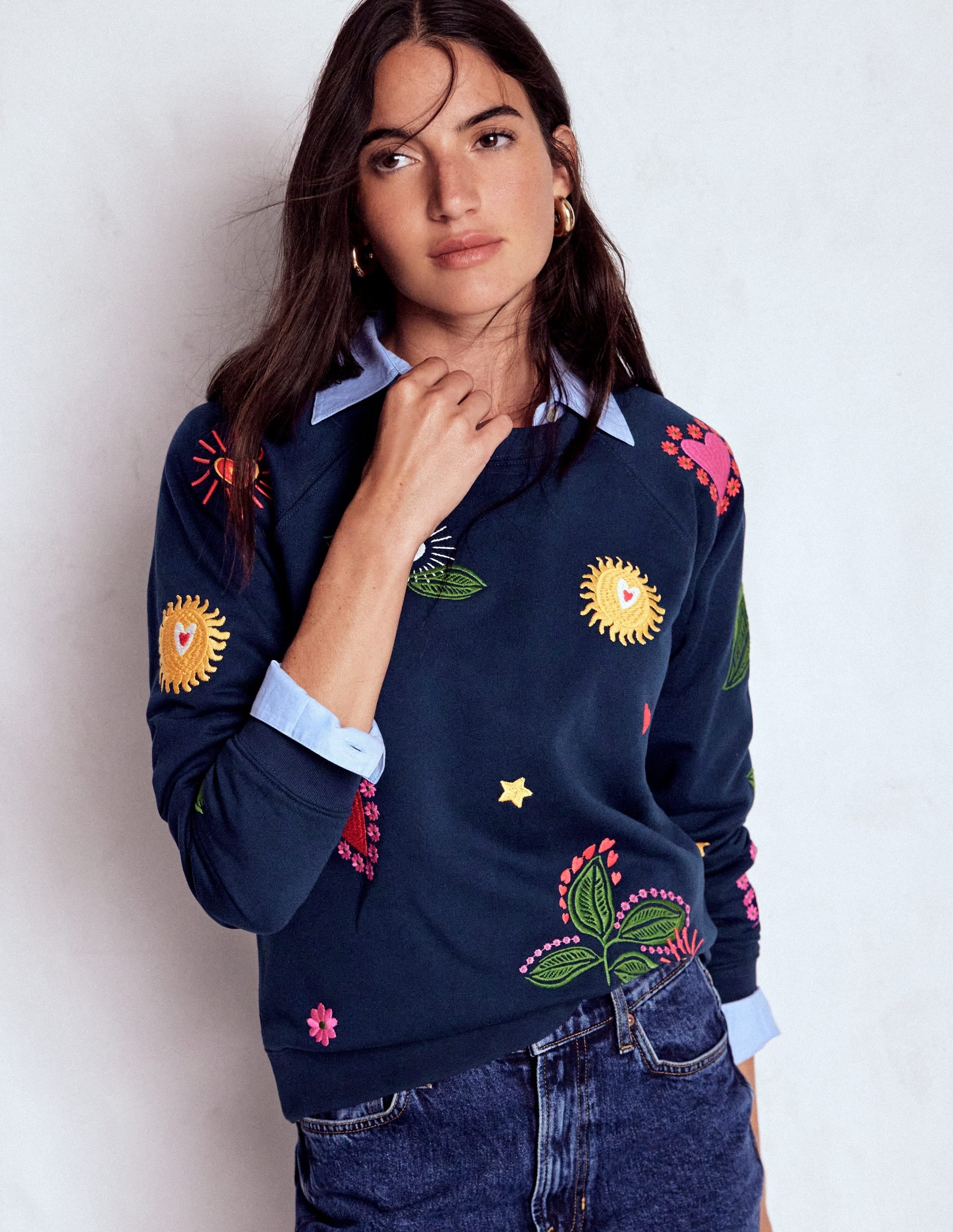 Rosa Embroidered Sweatshirt-Navy, Multi Embroidery