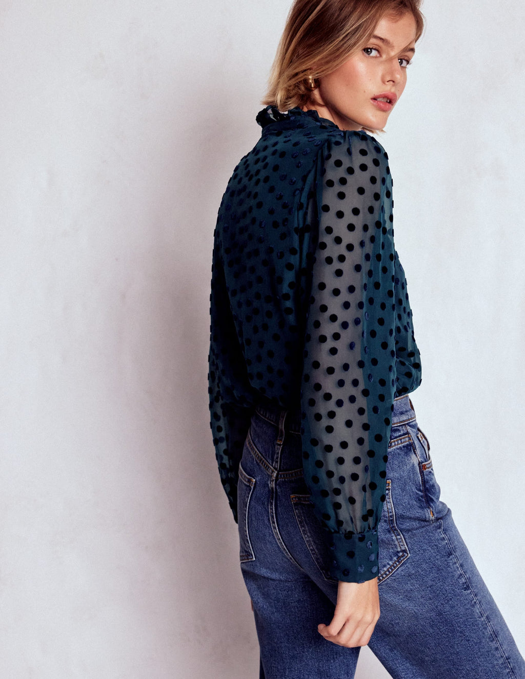 Sasha Devore Velvet Top-Navy Spot