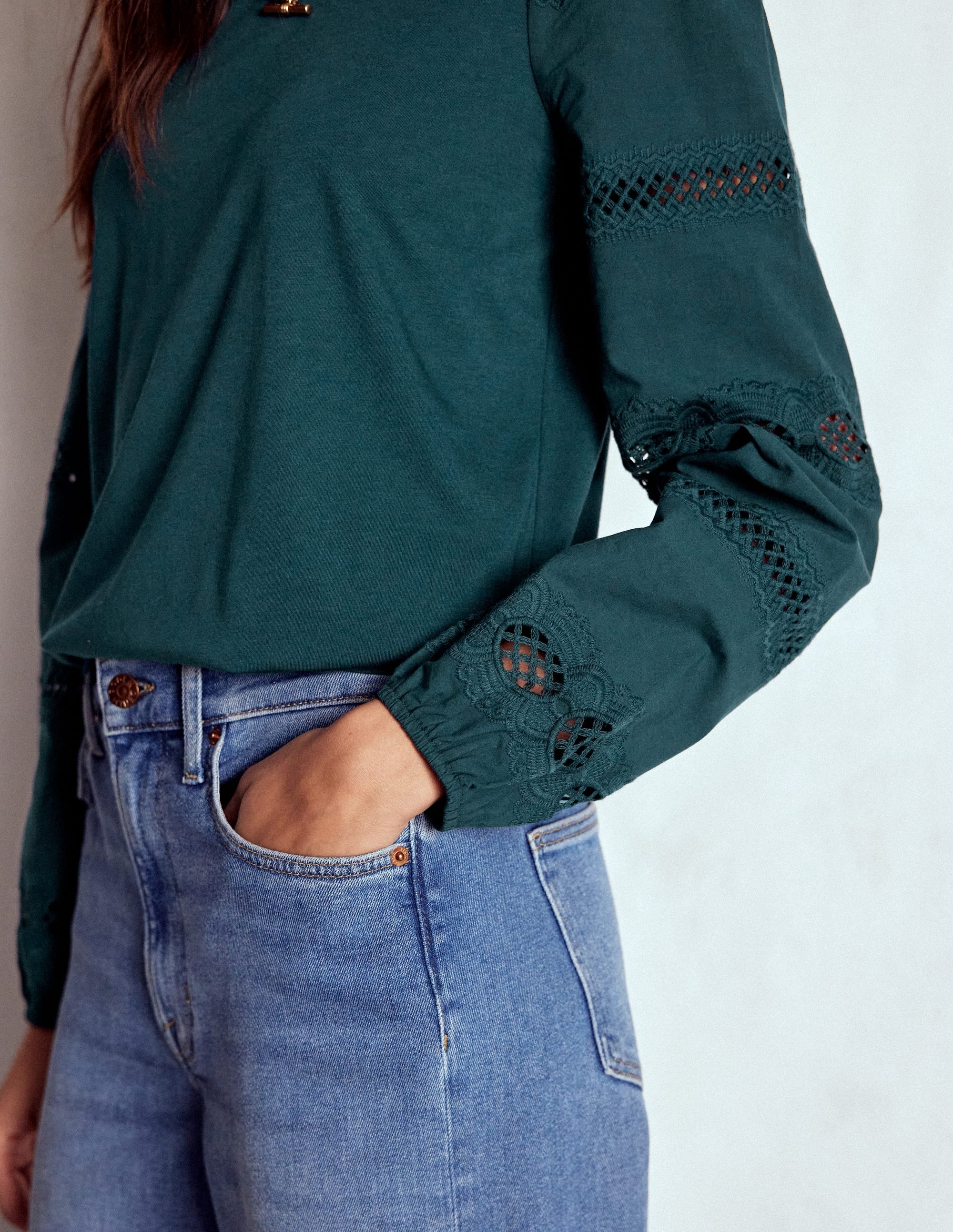 Millie Lace Mix Top-Midnight Teal