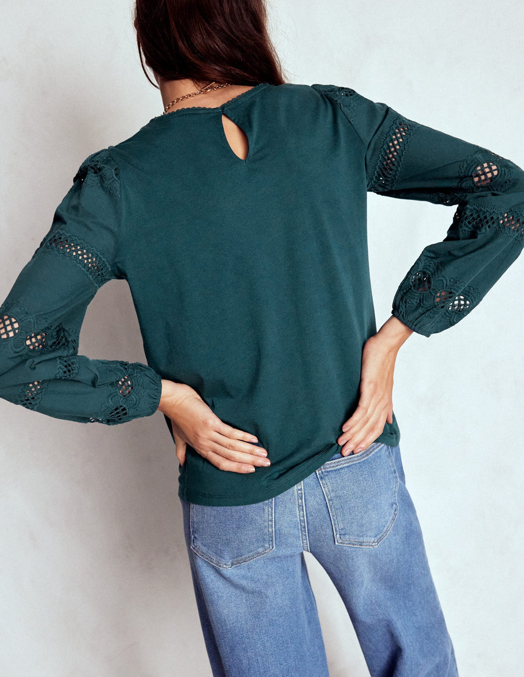 Millie Lace Mix Top-Midnight Teal