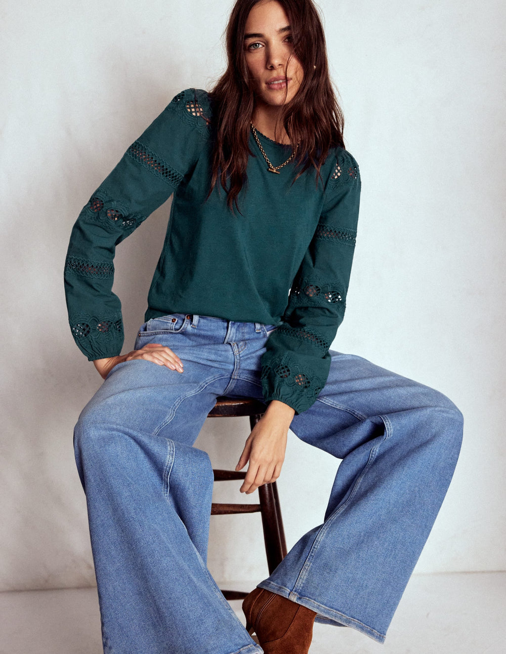 Millie Lace Mix Top-Midnight Teal