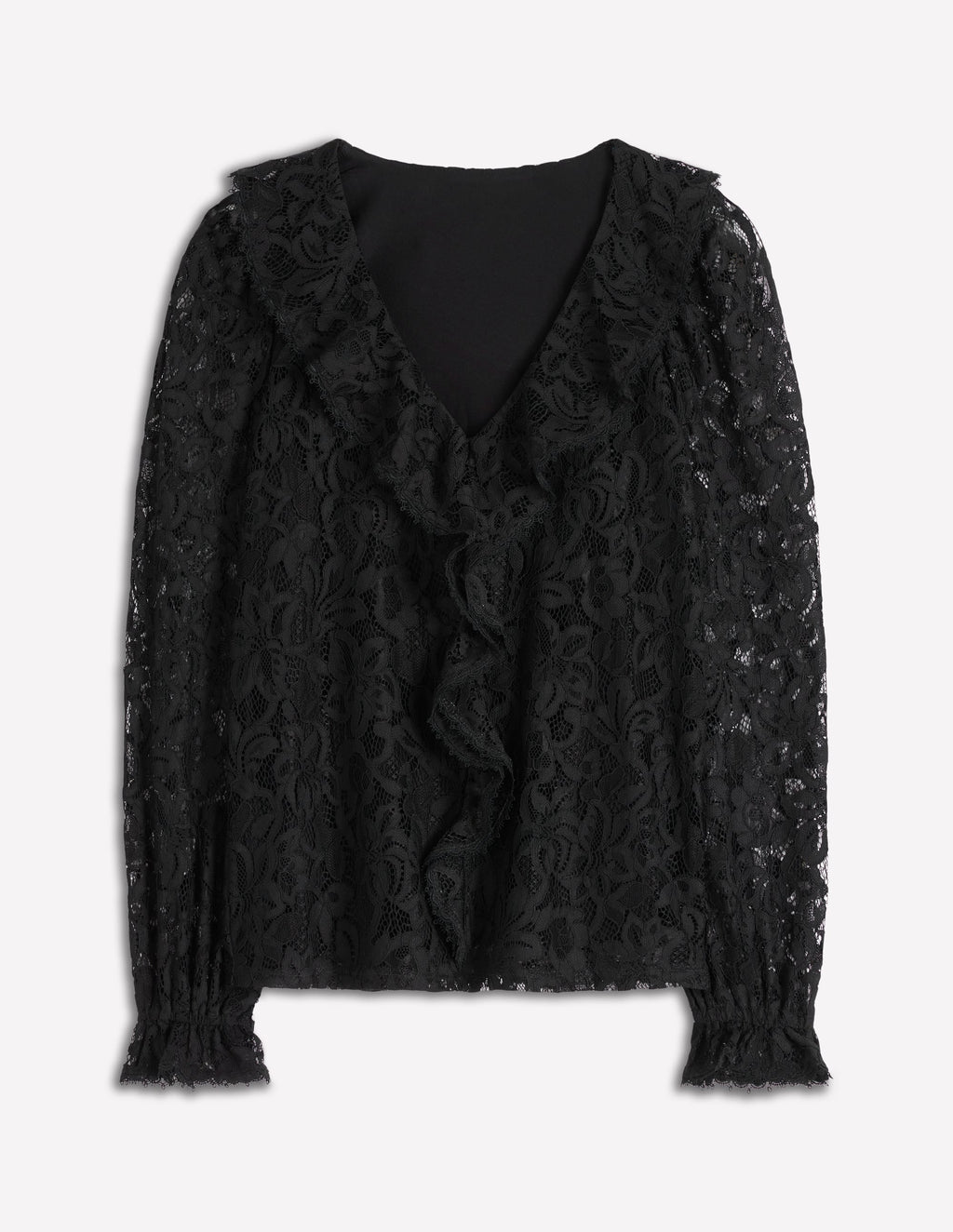 Ruffle Detail Lace Blouse-Black