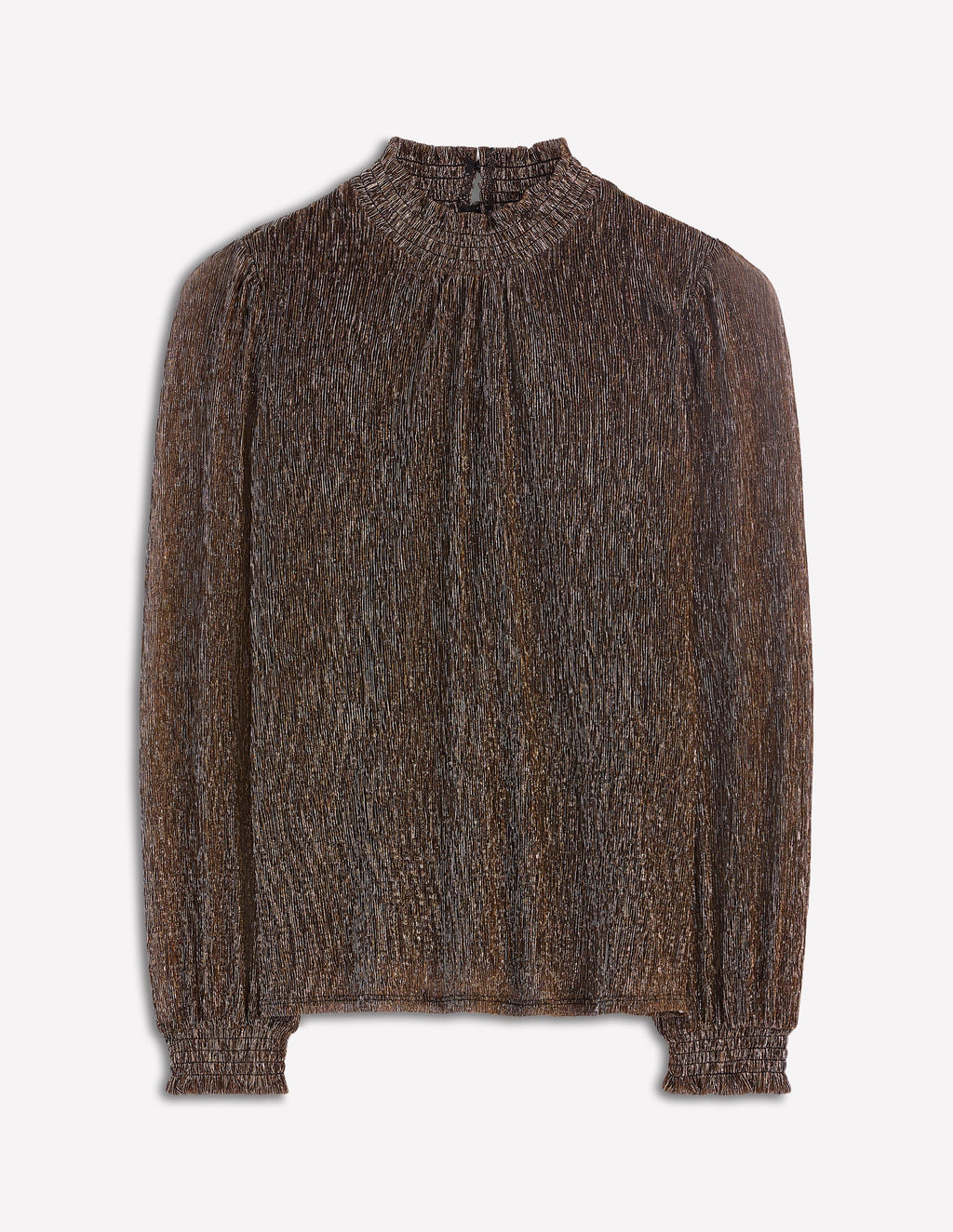 Smocked Neck Metallic Top-Metallic