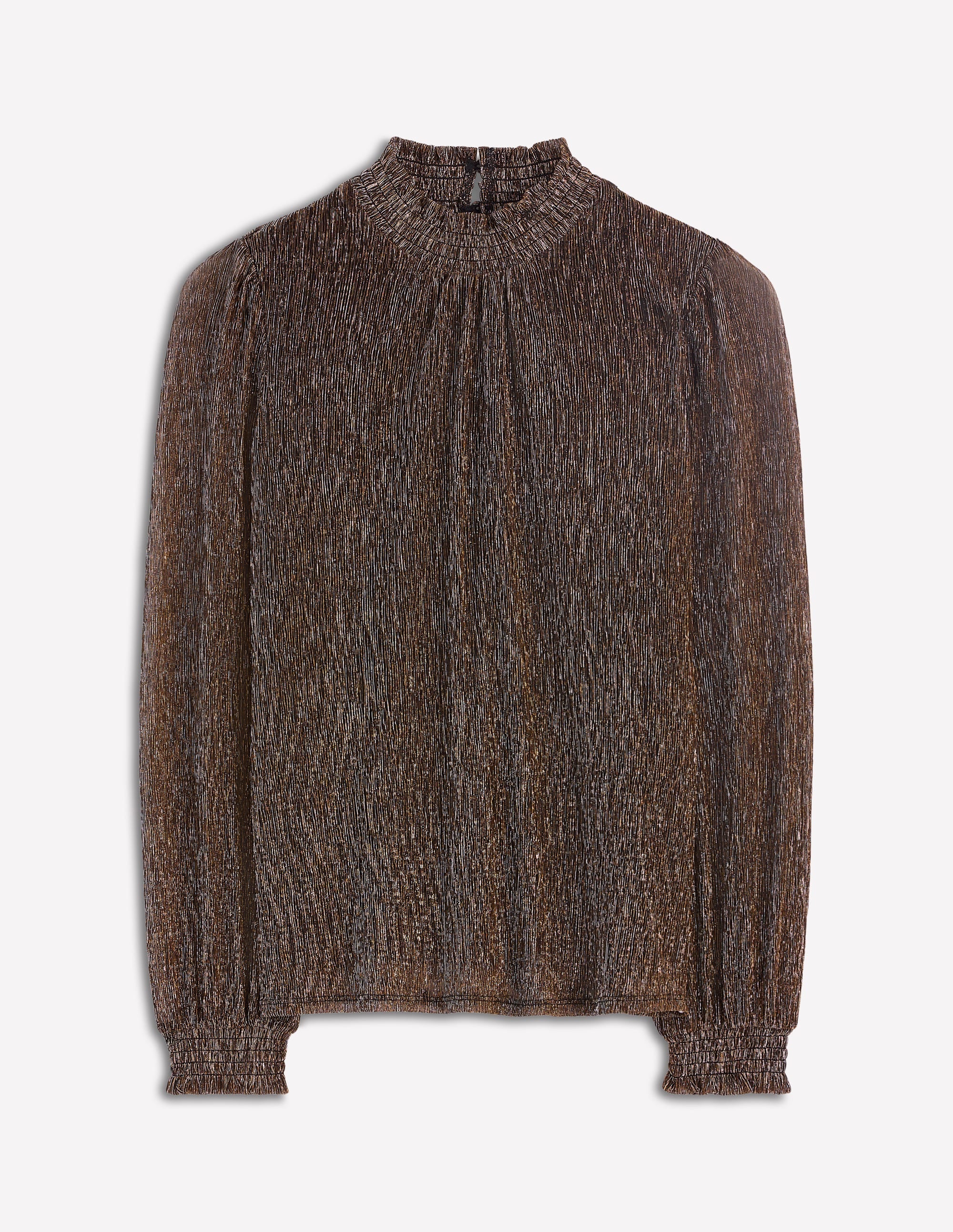 Smocked Neck Metallic Top-Metallic