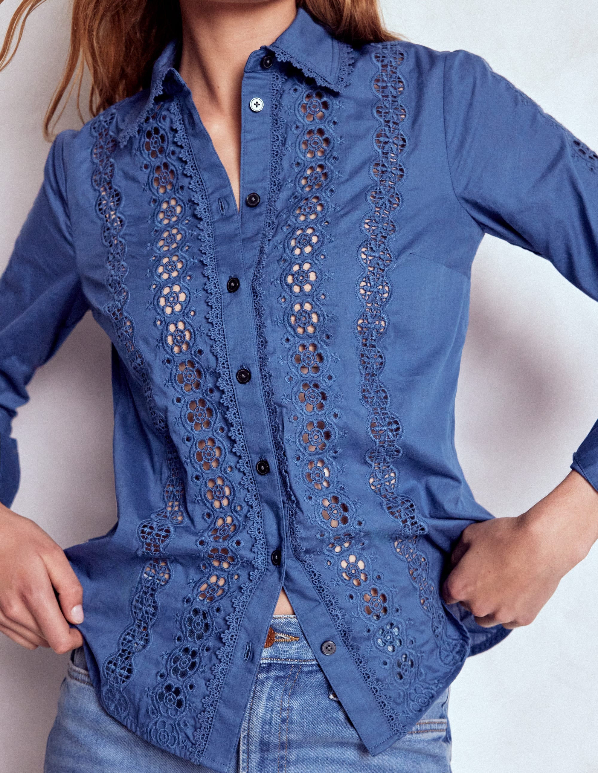 Sienna Broderie Detail Shirt-Denim Blue