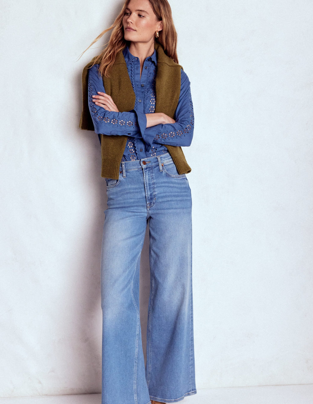 Sienna Broderie Detail Shirt-Denim Blue