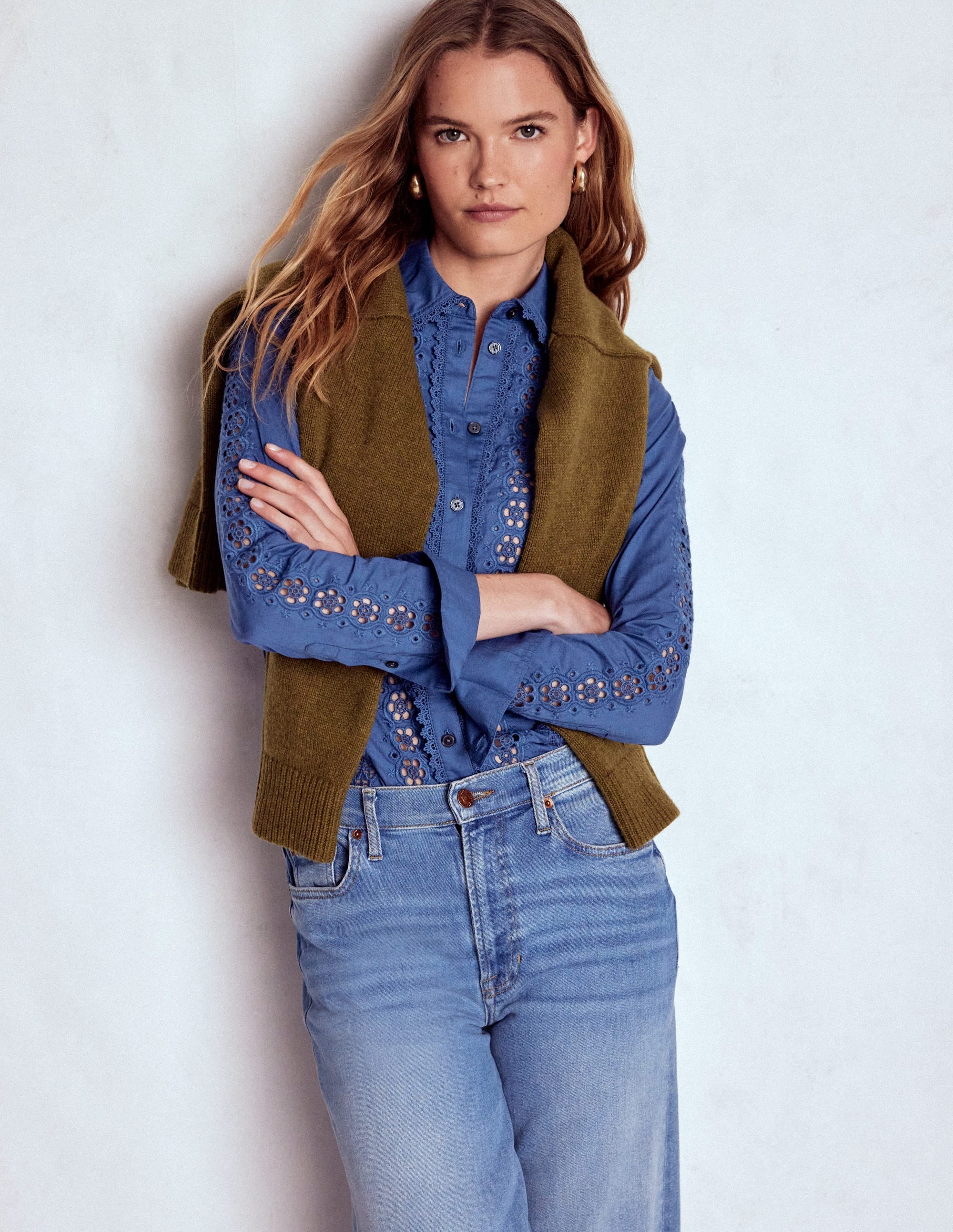 Sienna Broderie Detail Shirt-Denim Blue