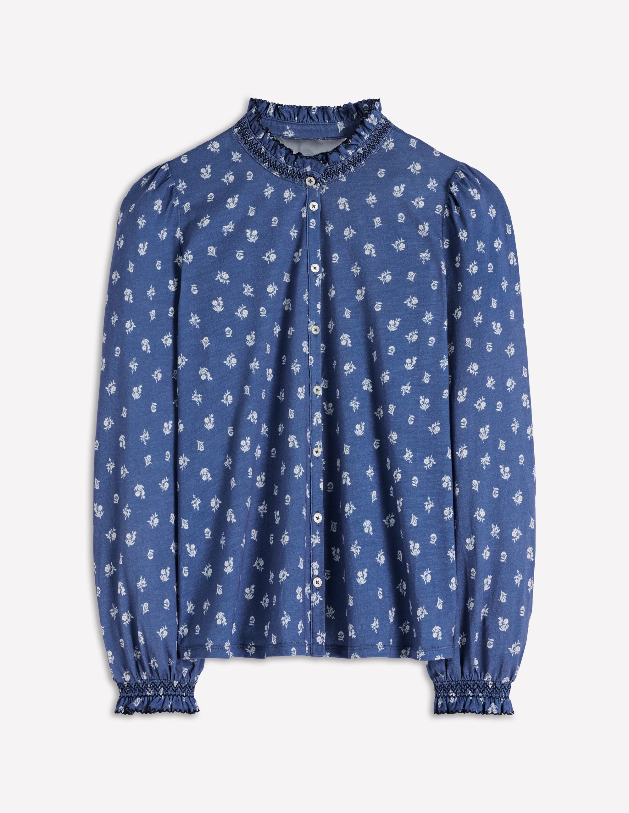 Effie Smocked Detail Shirt-True Navy, Flower Press Small