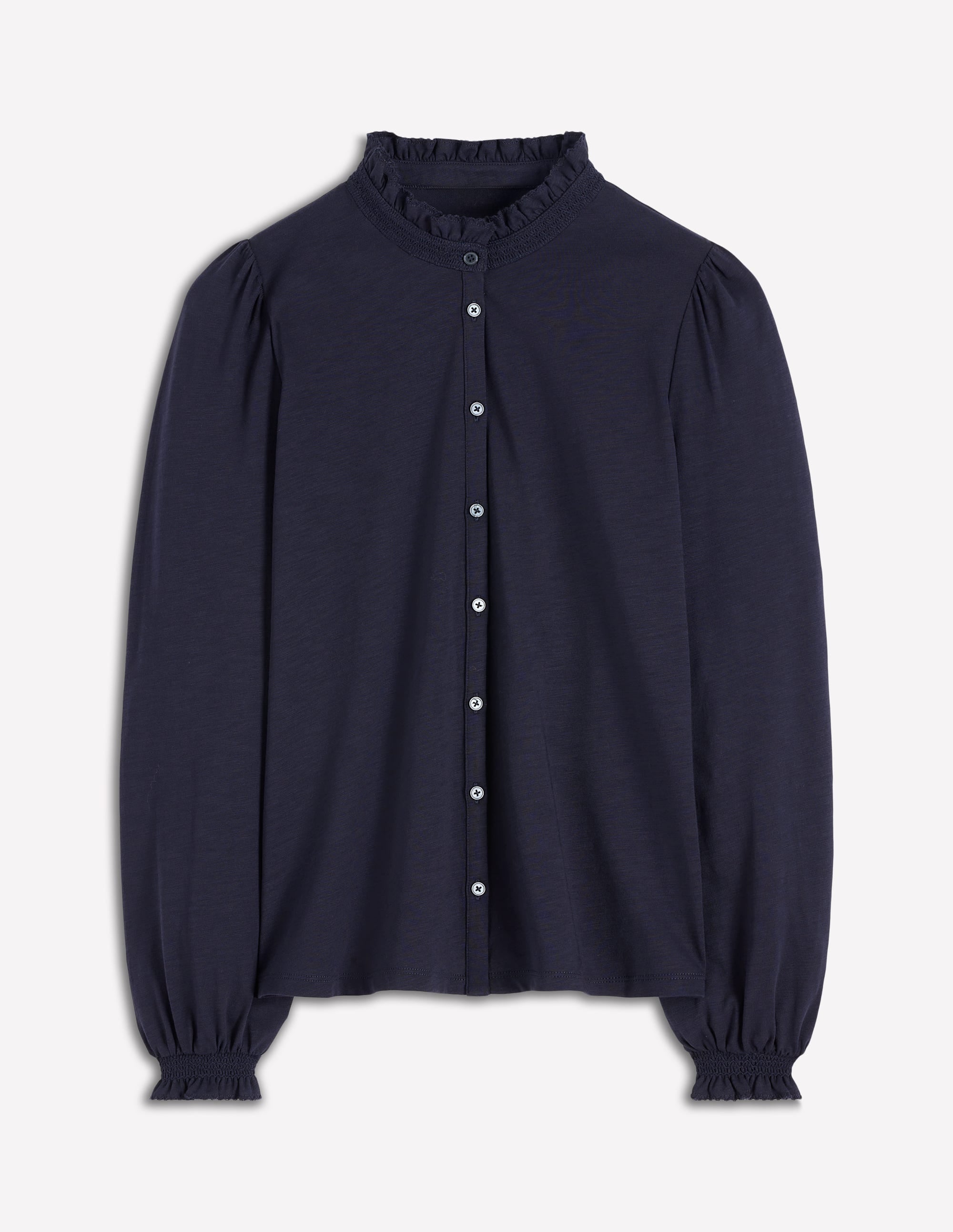 Effie Smocked Detail Shirt-Navy