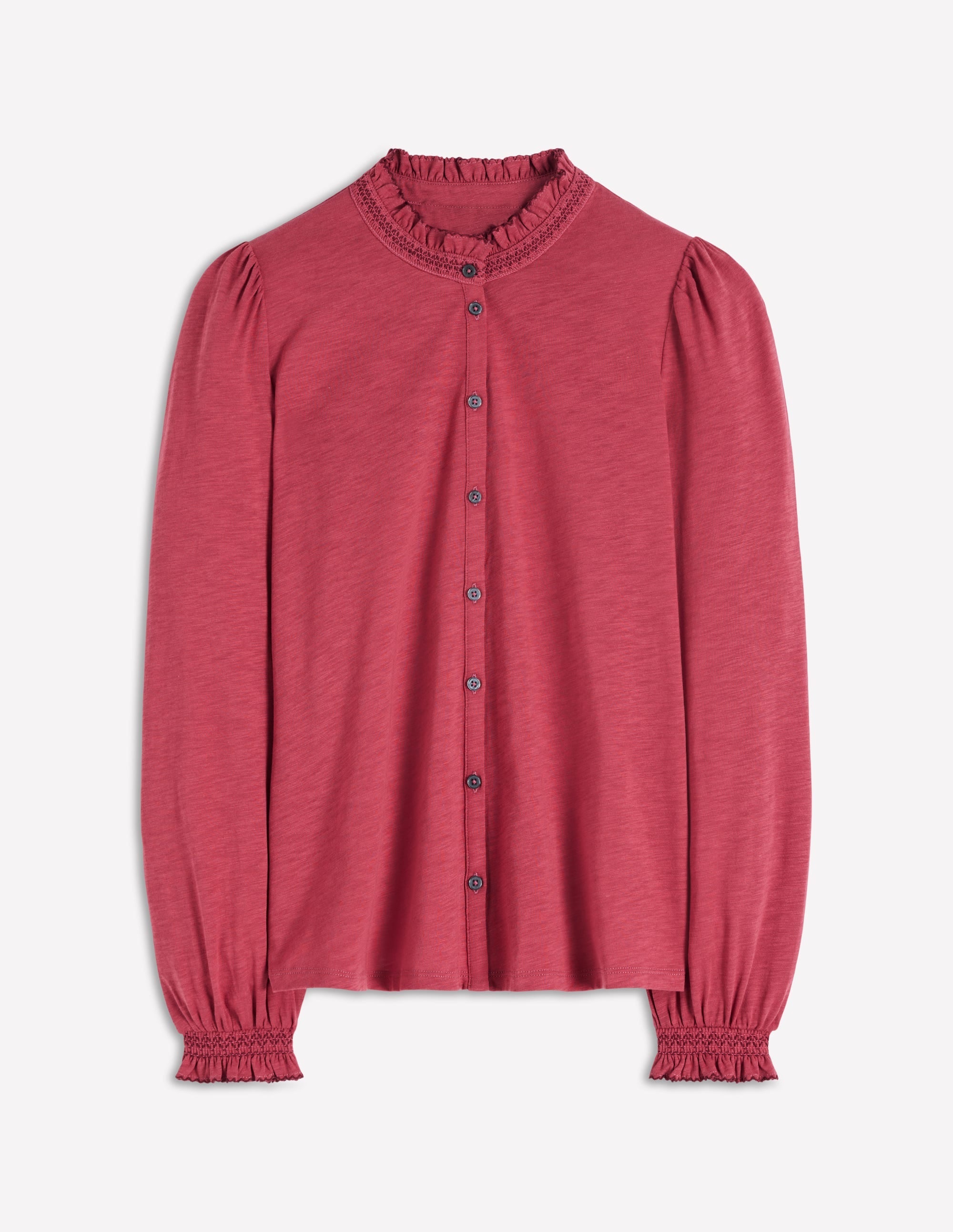 Effie Smocked Detail Shirt-Earth Red