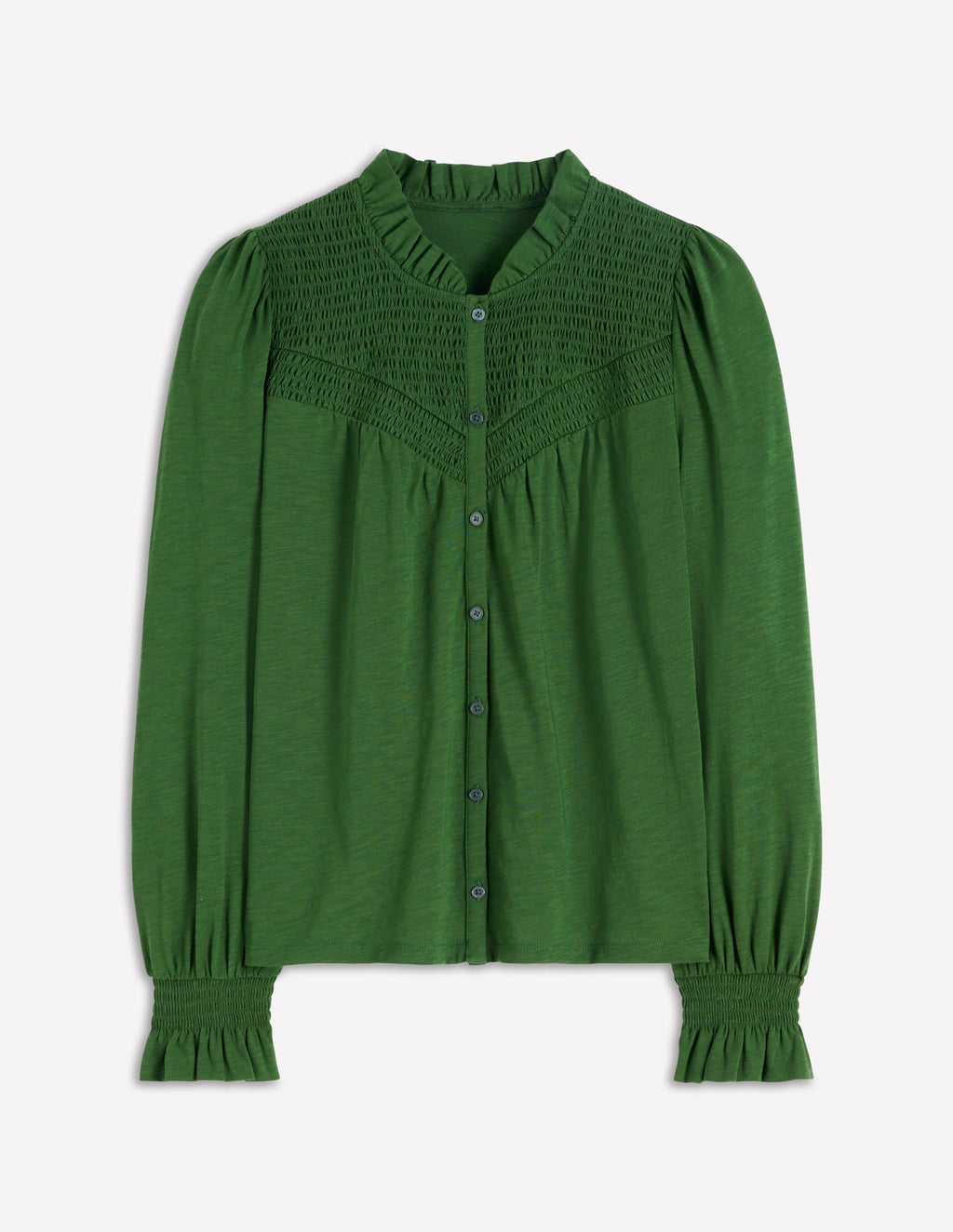 Smocked Yoke Jersey Shirt-Woodland Green