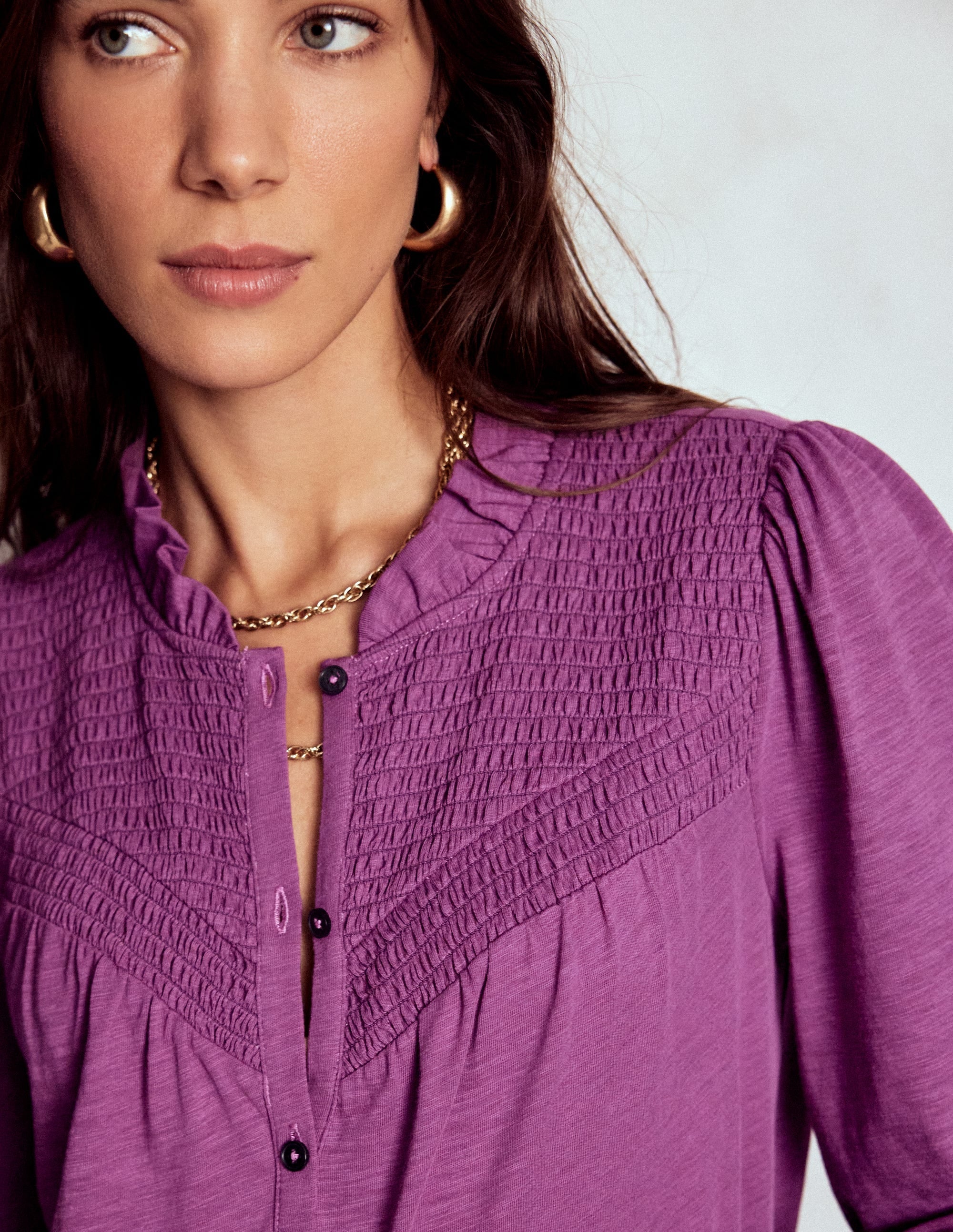 Smocked Yoke Jersey Shirt-Amethyst