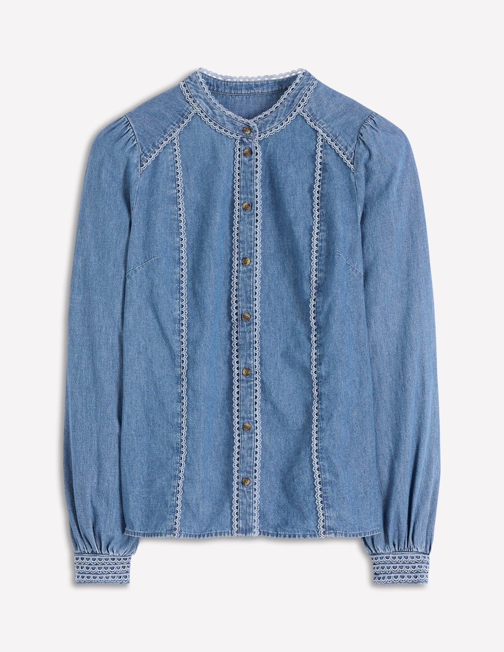 Rhea Trim Insert Denim Top-Light Vintage