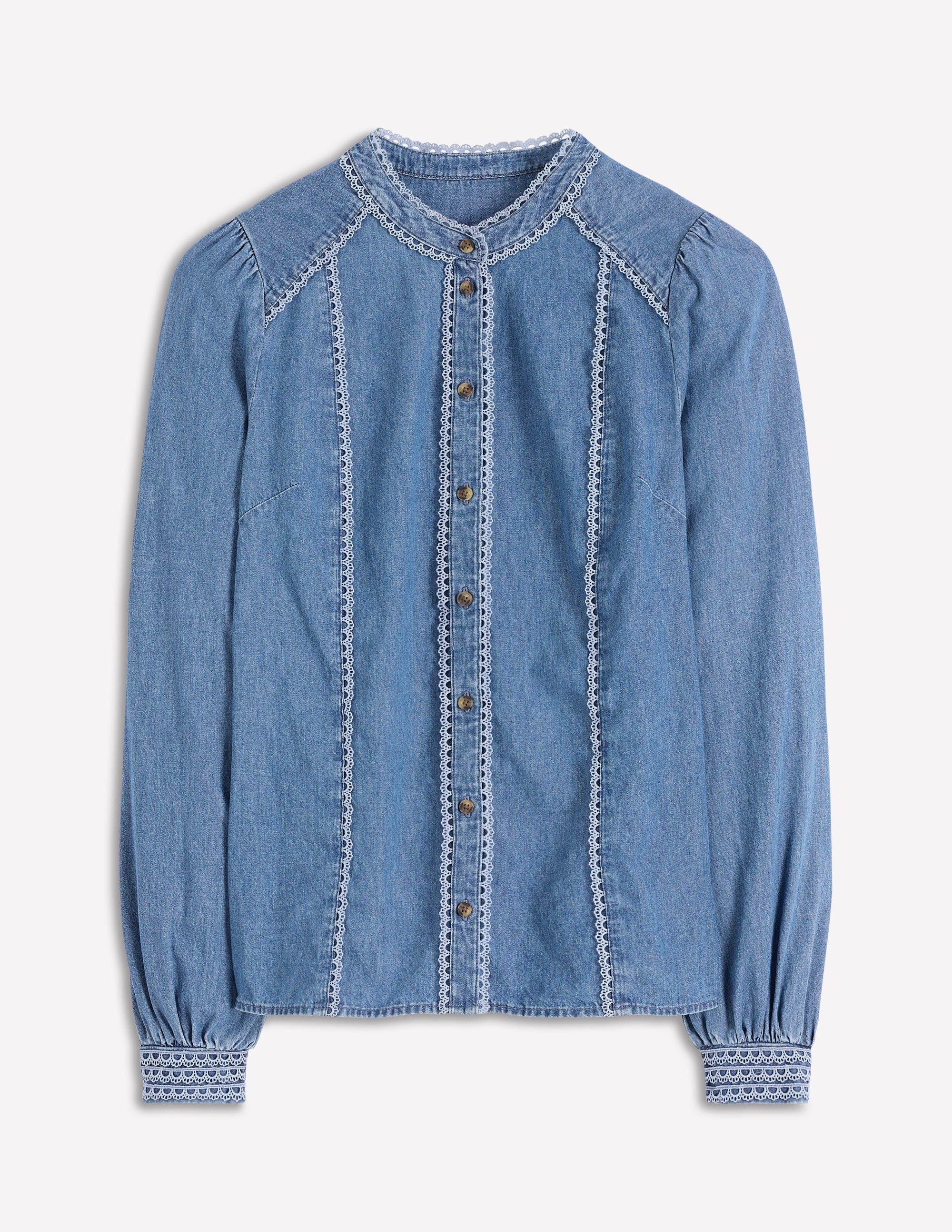 Rhea Trim Insert Denim Top-Light Vintage