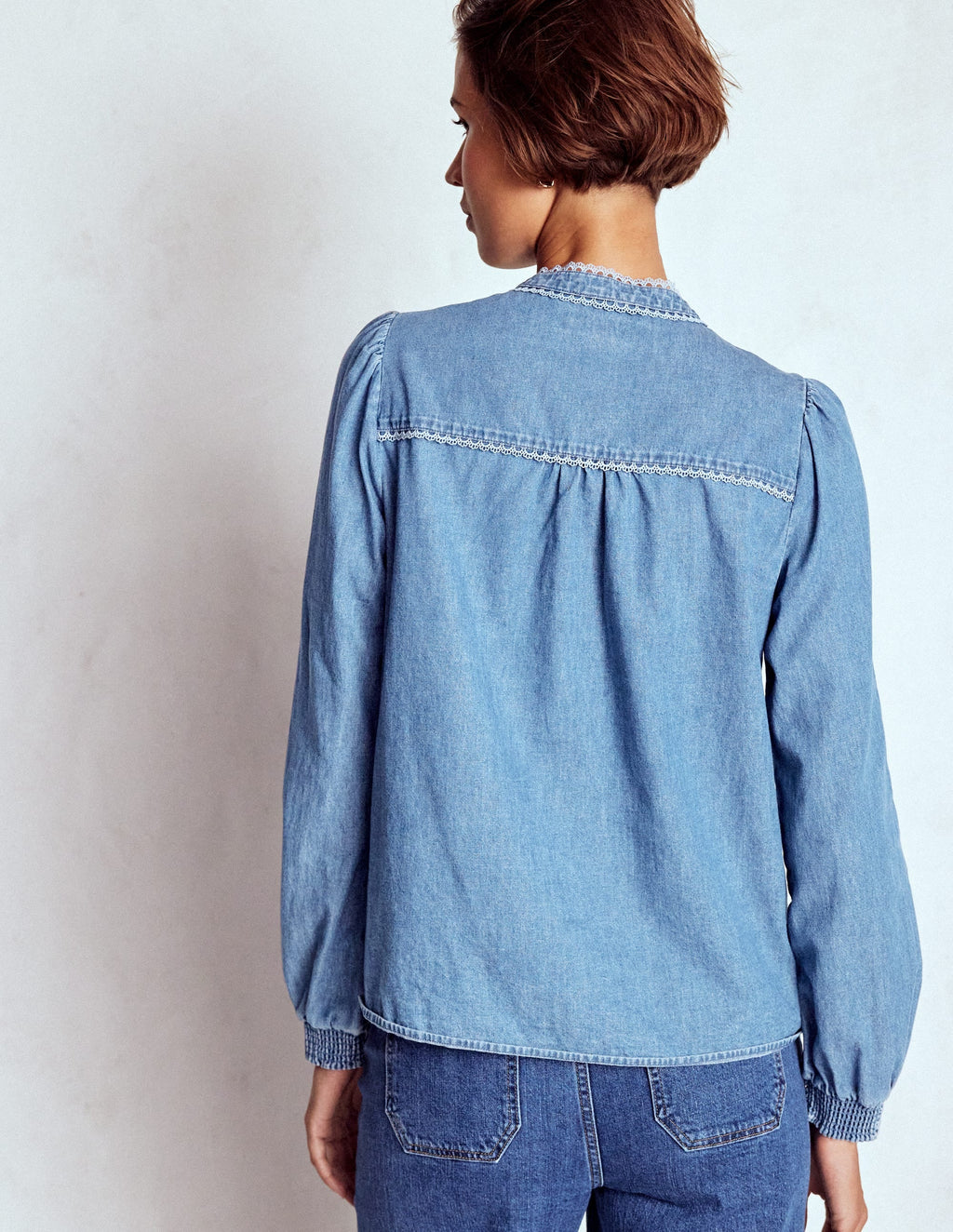 Rhea Trim Insert Denim Top-Light Vintage